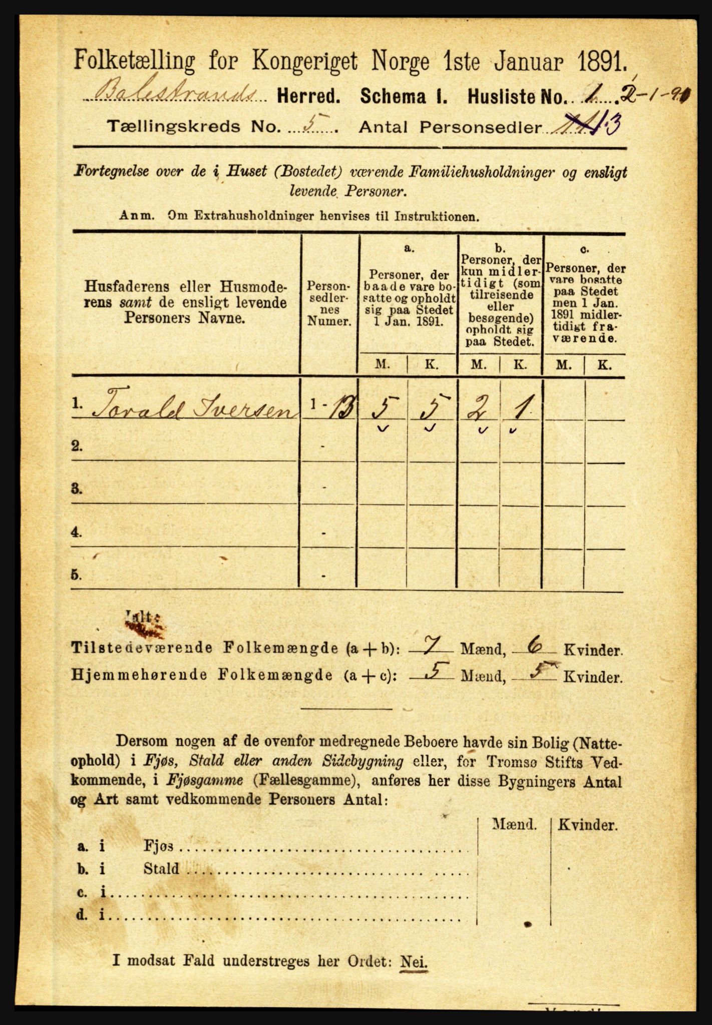 RA, 1891 census for 1418 Balestrand, 1891, p. 1069