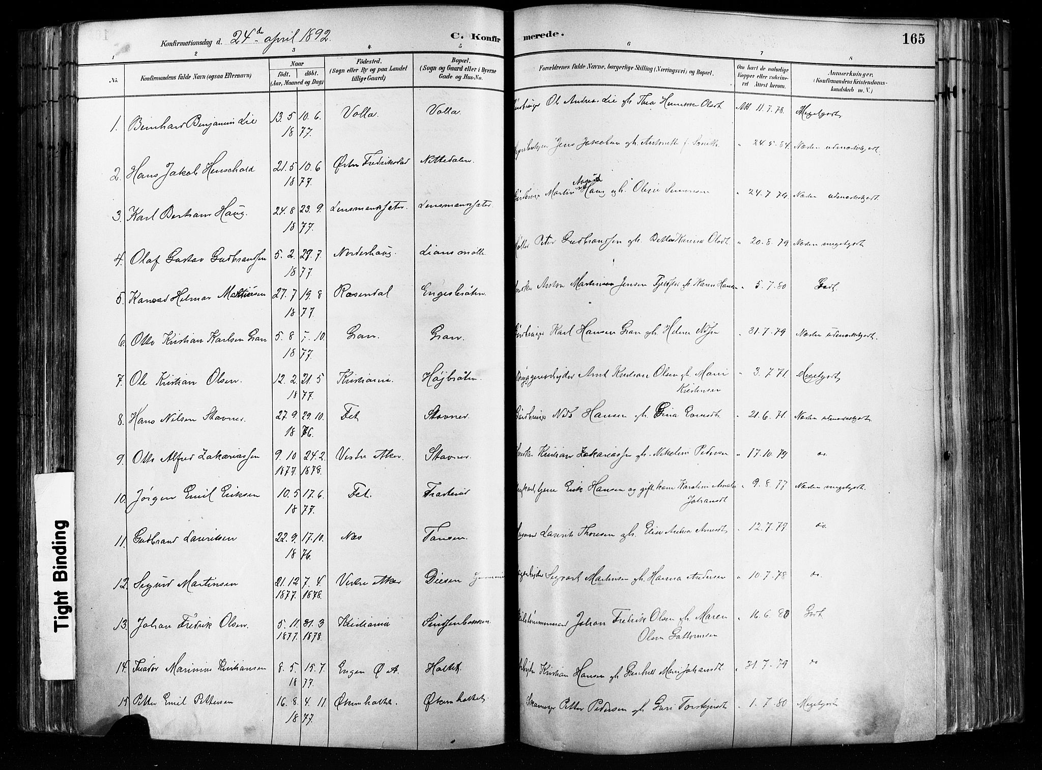 Østre Aker prestekontor Kirkebøker, SAO/A-10840/F/Fa/L0008: Parish register (official) no. I 8, 1883-1894, p. 165