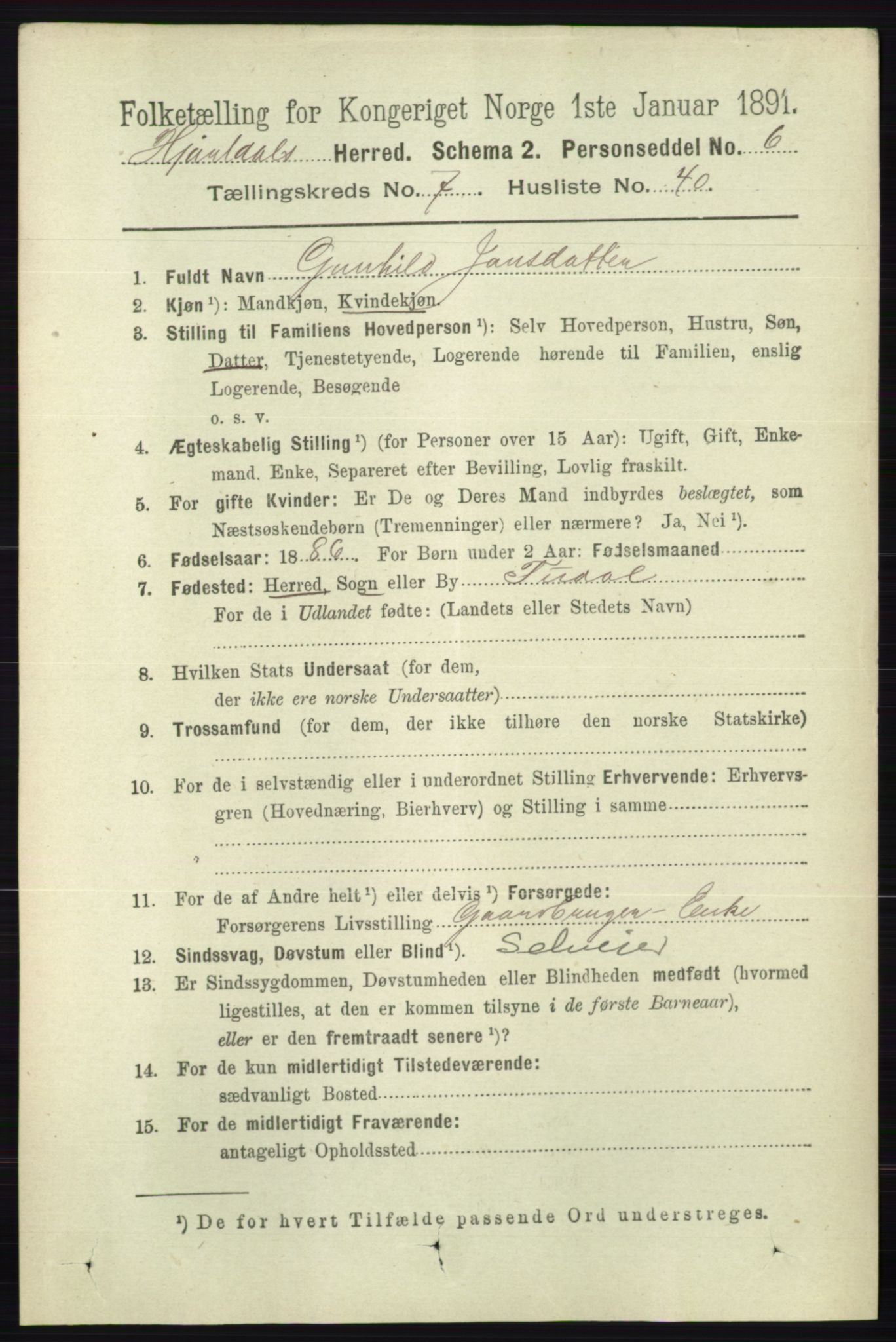 RA, 1891 census for 0827 Hjartdal, 1891, p. 2755