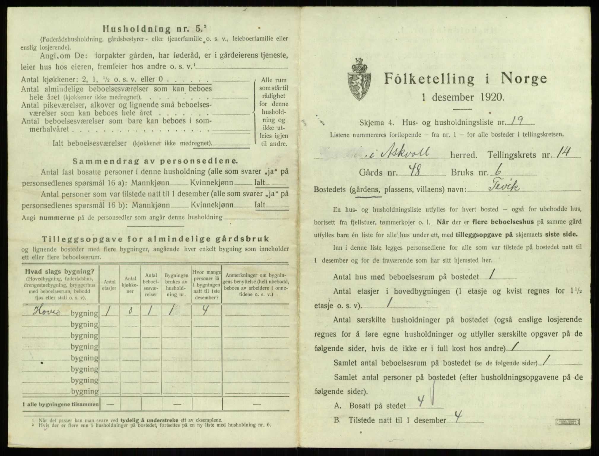 SAB, 1920 census for Askvoll, 1920, p. 758