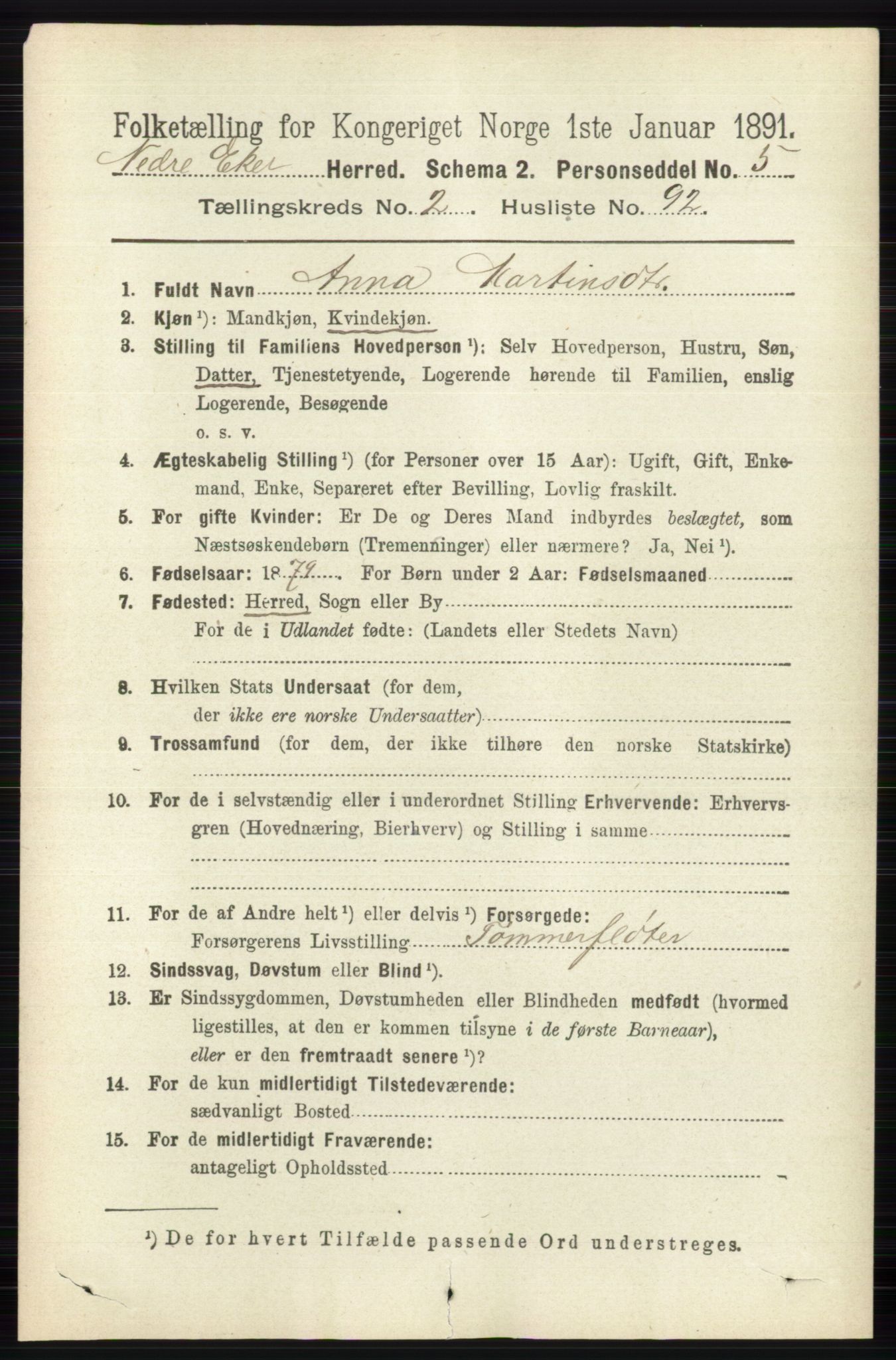 RA, 1891 census for 0625 Nedre Eiker, 1891, p. 1049