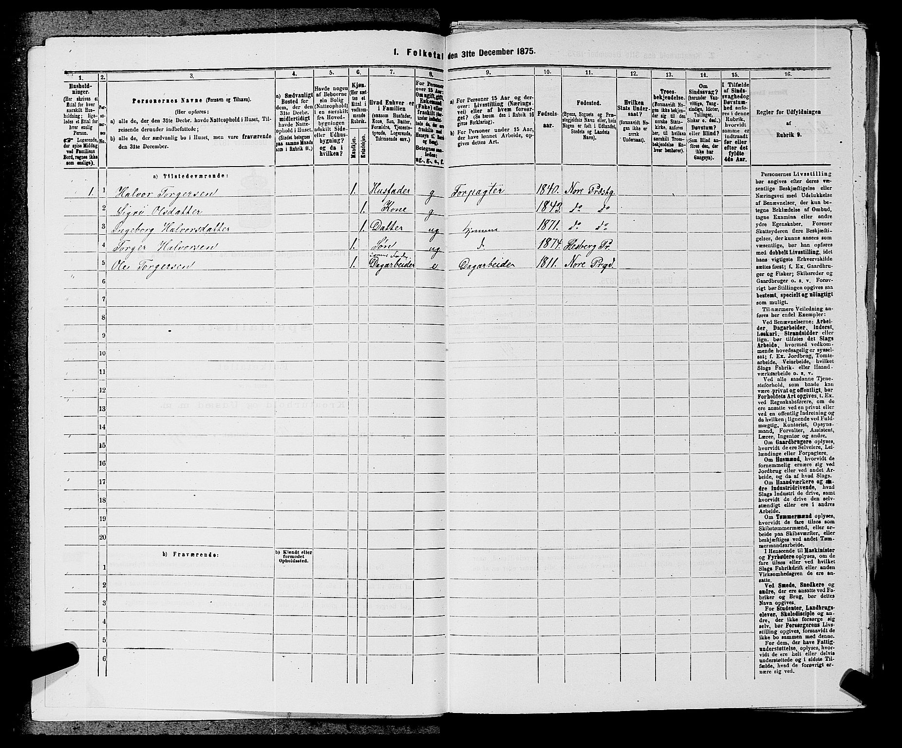 SAKO, 1875 census for 0631P Flesberg, 1875, p. 537