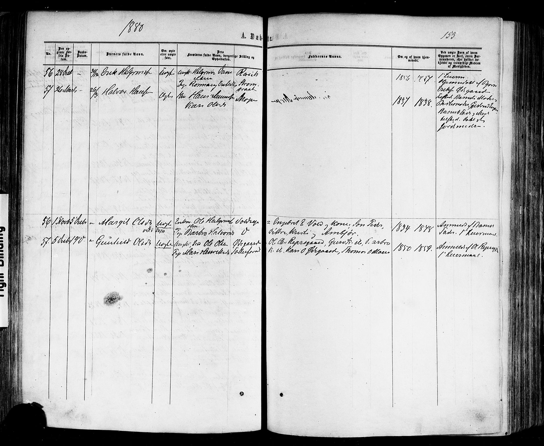 Nes kirkebøker, AV/SAKO-A-236/F/Fa/L0010: Parish register (official) no. 10, 1864-1880, p. 153