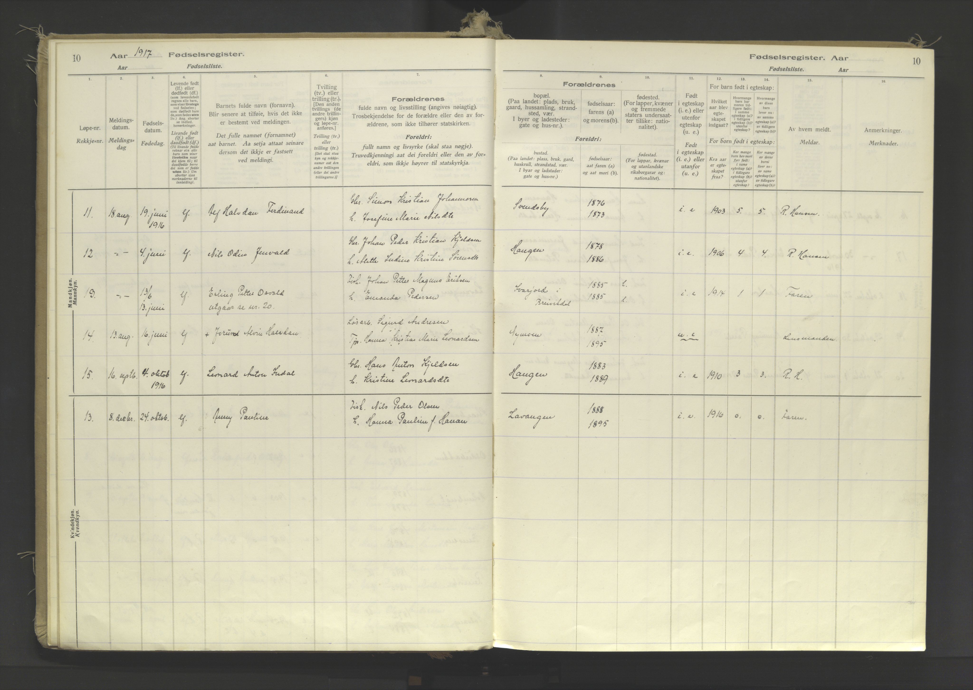 Lyngen sokneprestembete, SATØ/S-1289/I/Ia/L0078: Birth register no. 78, 1916-1950, p. 10