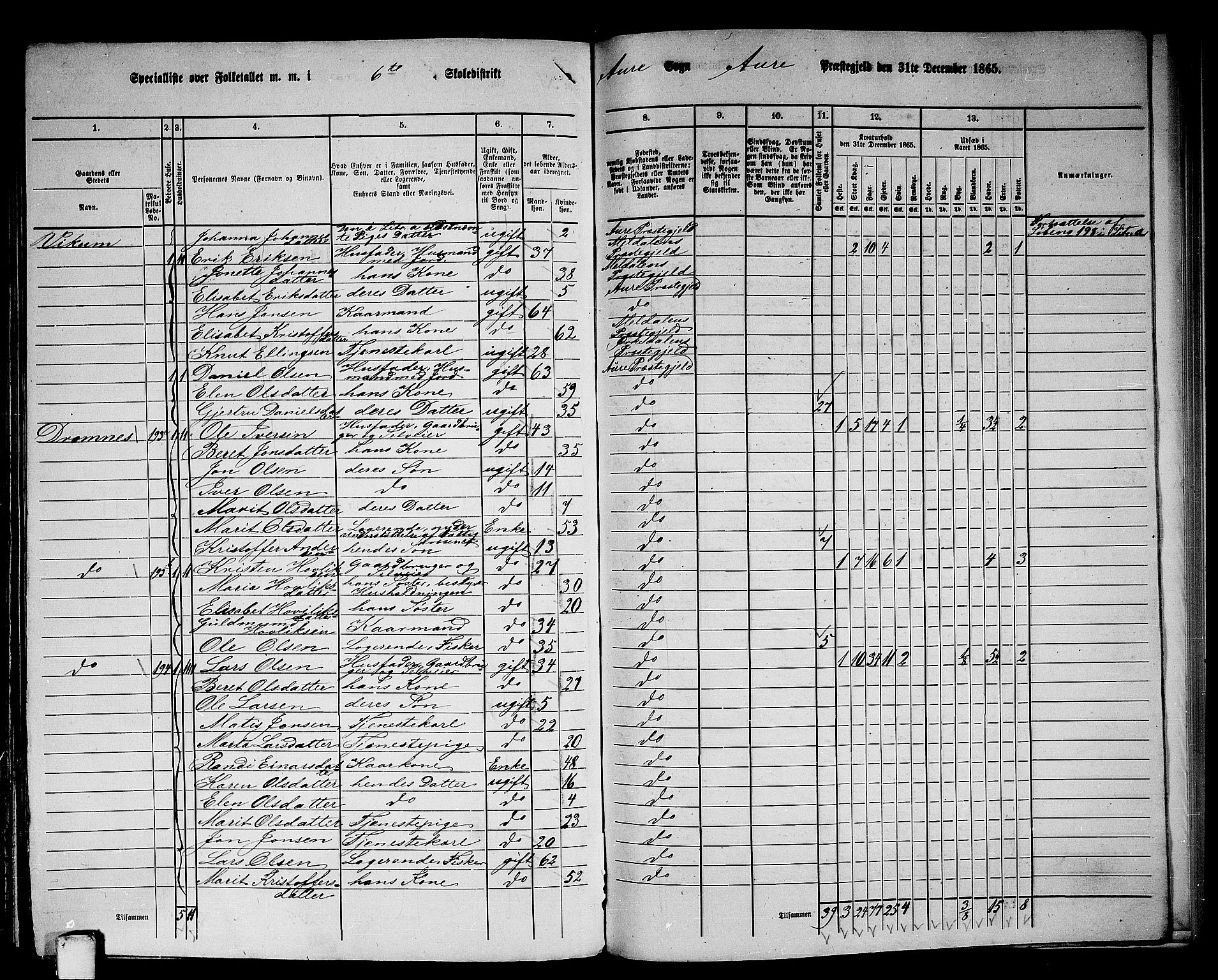 RA, 1865 census for Aure, 1865, p. 145