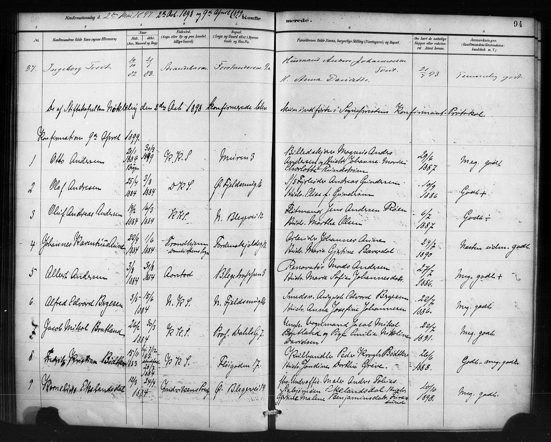Korskirken sokneprestembete, SAB/A-76101/H/Haa/L0071: Curate's parish register no. A 6, 1885-1912, p. 94