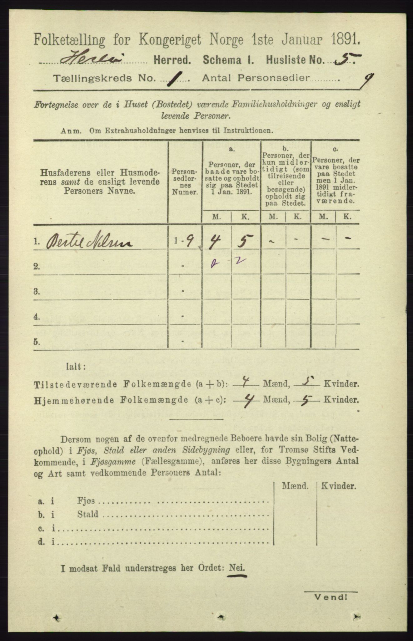 RA, 1891 census for 1258 Herdla, 1891, p. 27