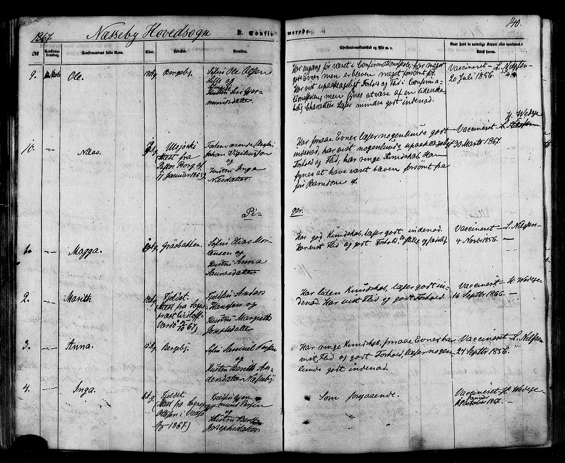 Nesseby sokneprestkontor, AV/SATØ-S-1330/H/Ha/L0003kirke: Parish register (official) no. 3 /1, 1865-1876, p. 140