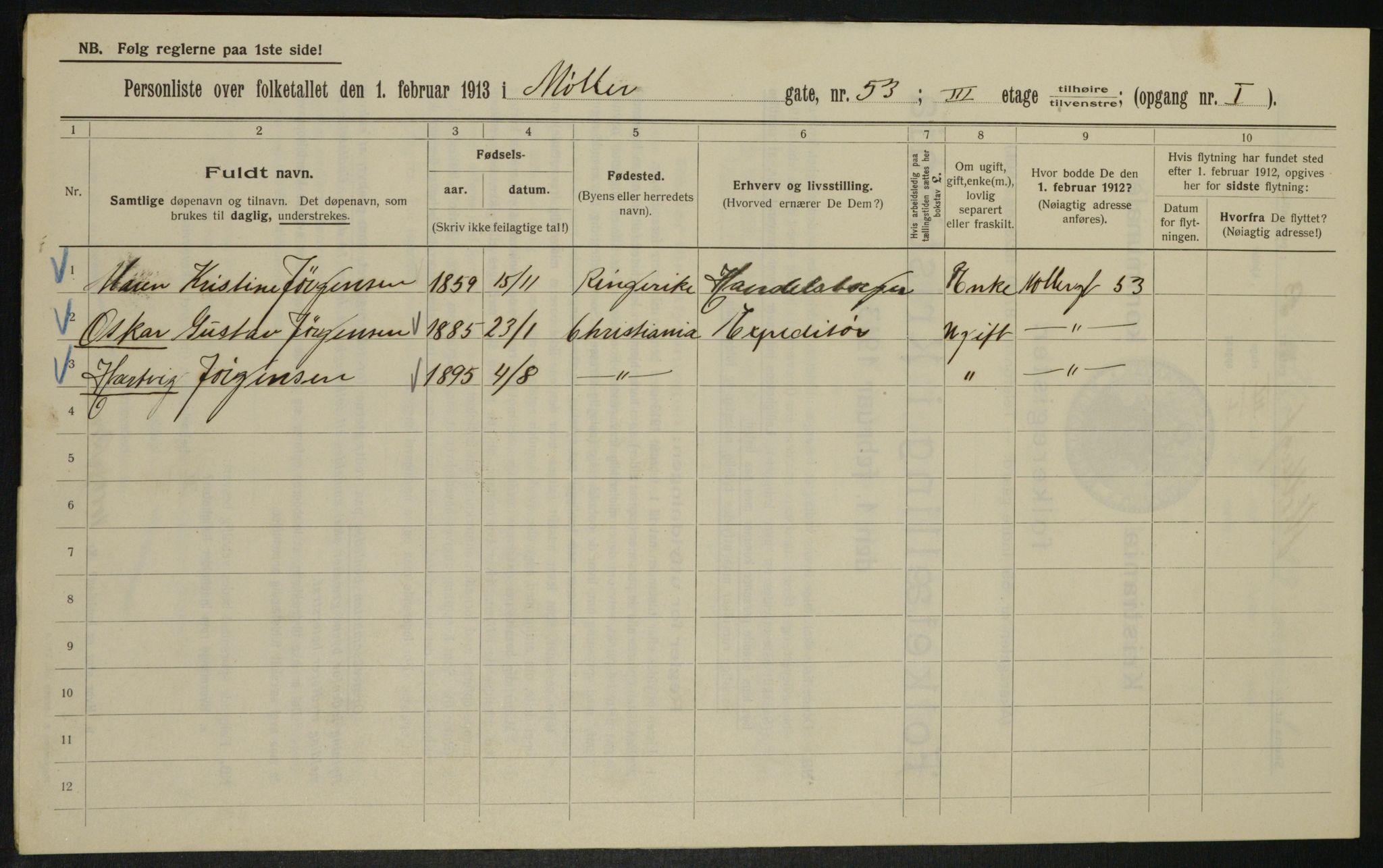 OBA, Municipal Census 1913 for Kristiania, 1913, p. 68973