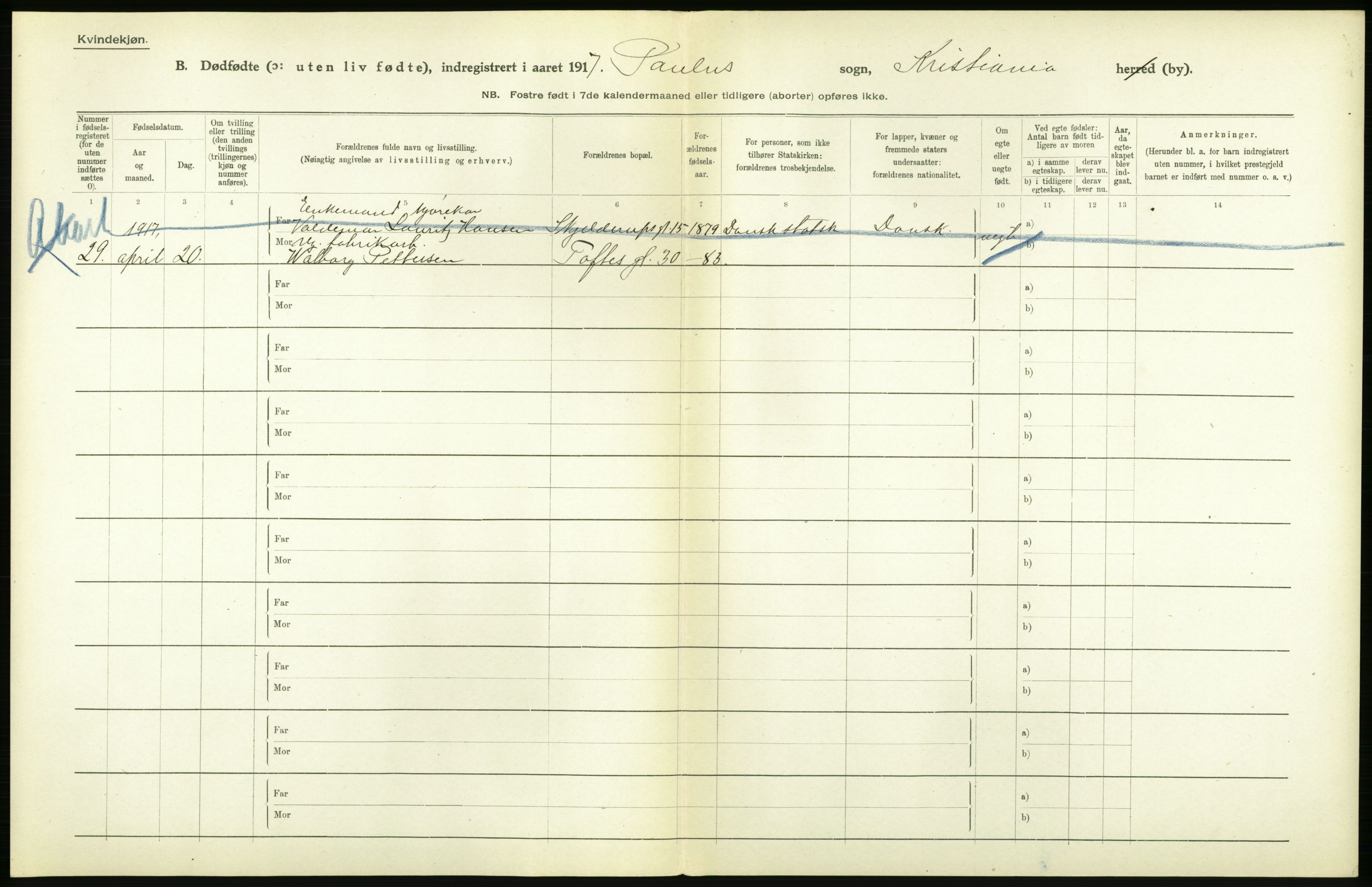 Statistisk sentralbyrå, Sosiodemografiske emner, Befolkning, RA/S-2228/D/Df/Dfb/Dfbg/L0011: Kristiania: Døde, dødfødte., 1917, p. 620