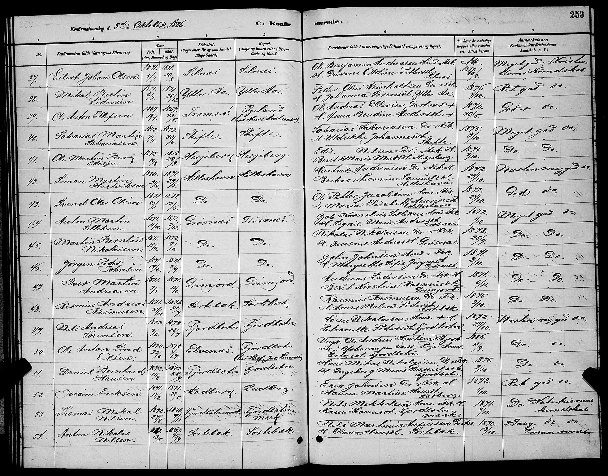 Ibestad sokneprestembete, AV/SATØ-S-0077/H/Ha/Hab/L0007klokker: Parish register (copy) no. 7, 1879-1889, p. 253