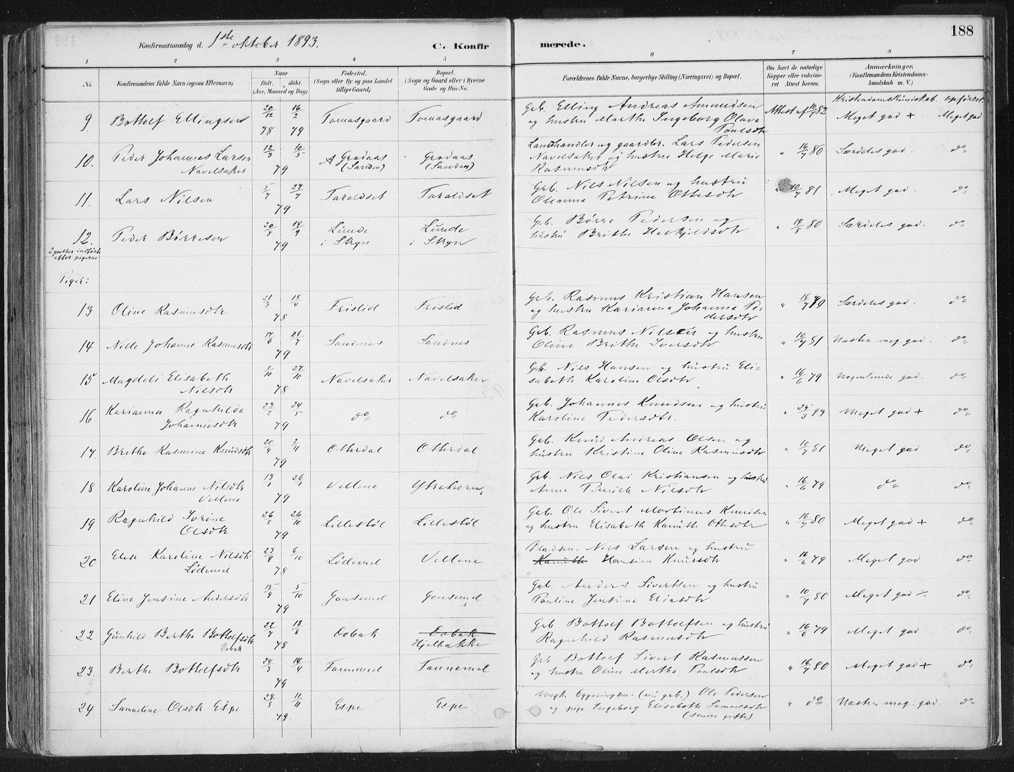 Hornindal sokneprestembete, AV/SAB-A-82401/H/Haa/Haaa/L0003/0001: Parish register (official) no. A 3A, 1887-1917, p. 188