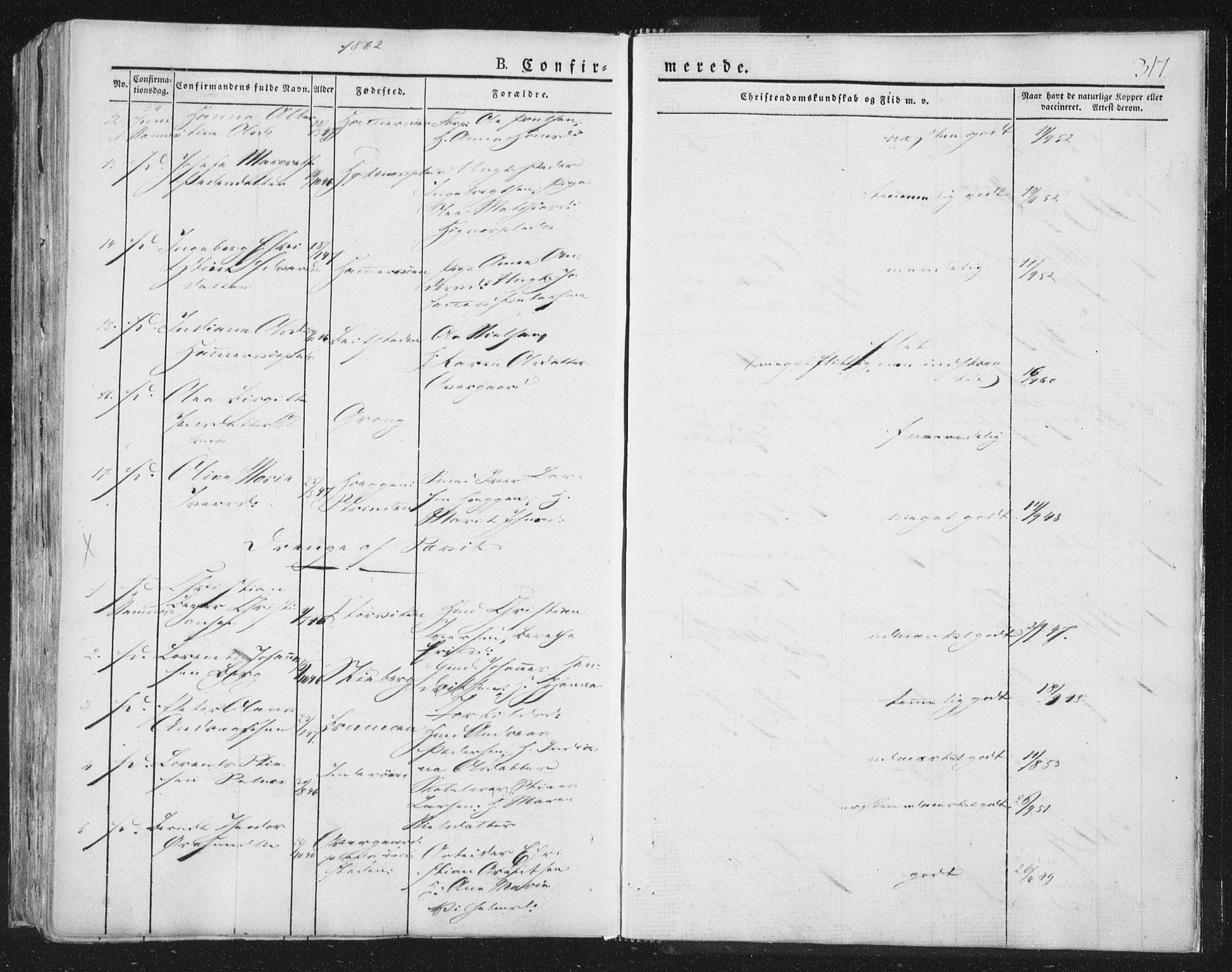 Ministerialprotokoller, klokkerbøker og fødselsregistre - Nord-Trøndelag, AV/SAT-A-1458/764/L0551: Parish register (official) no. 764A07a, 1824-1864, p. 317