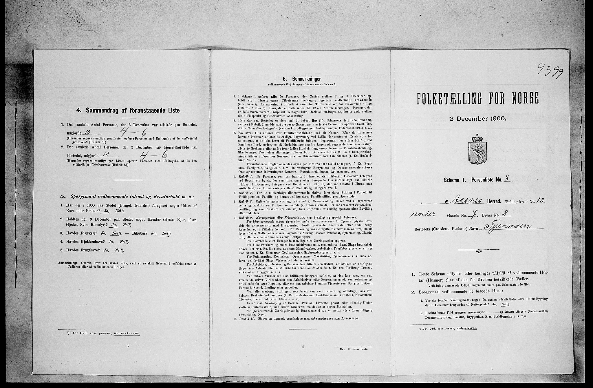 SAH, 1900 census for Åsnes, 1900, p. 1607