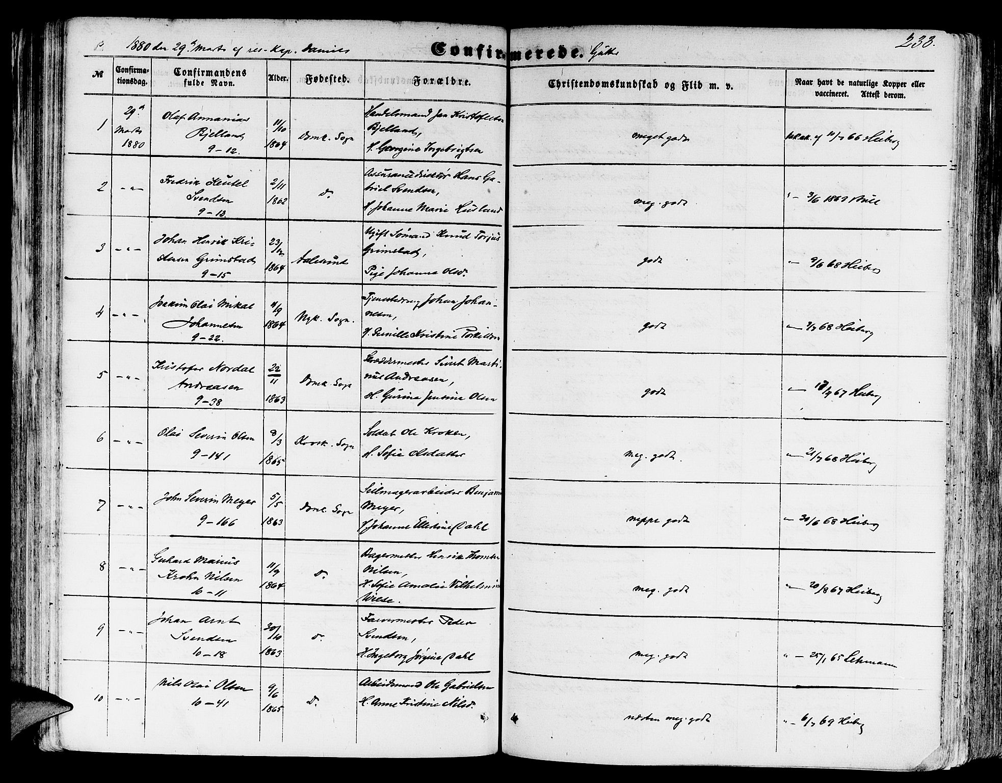 Domkirken sokneprestembete, SAB/A-74801/H/Hab/L0023: Parish register (copy) no. C 3, 1854-1880, p. 233
