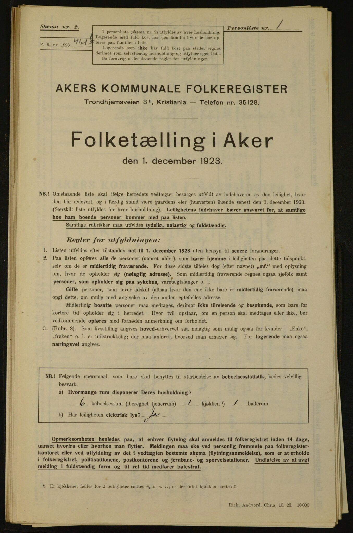 , Municipal Census 1923 for Aker, 1923, p. 2801