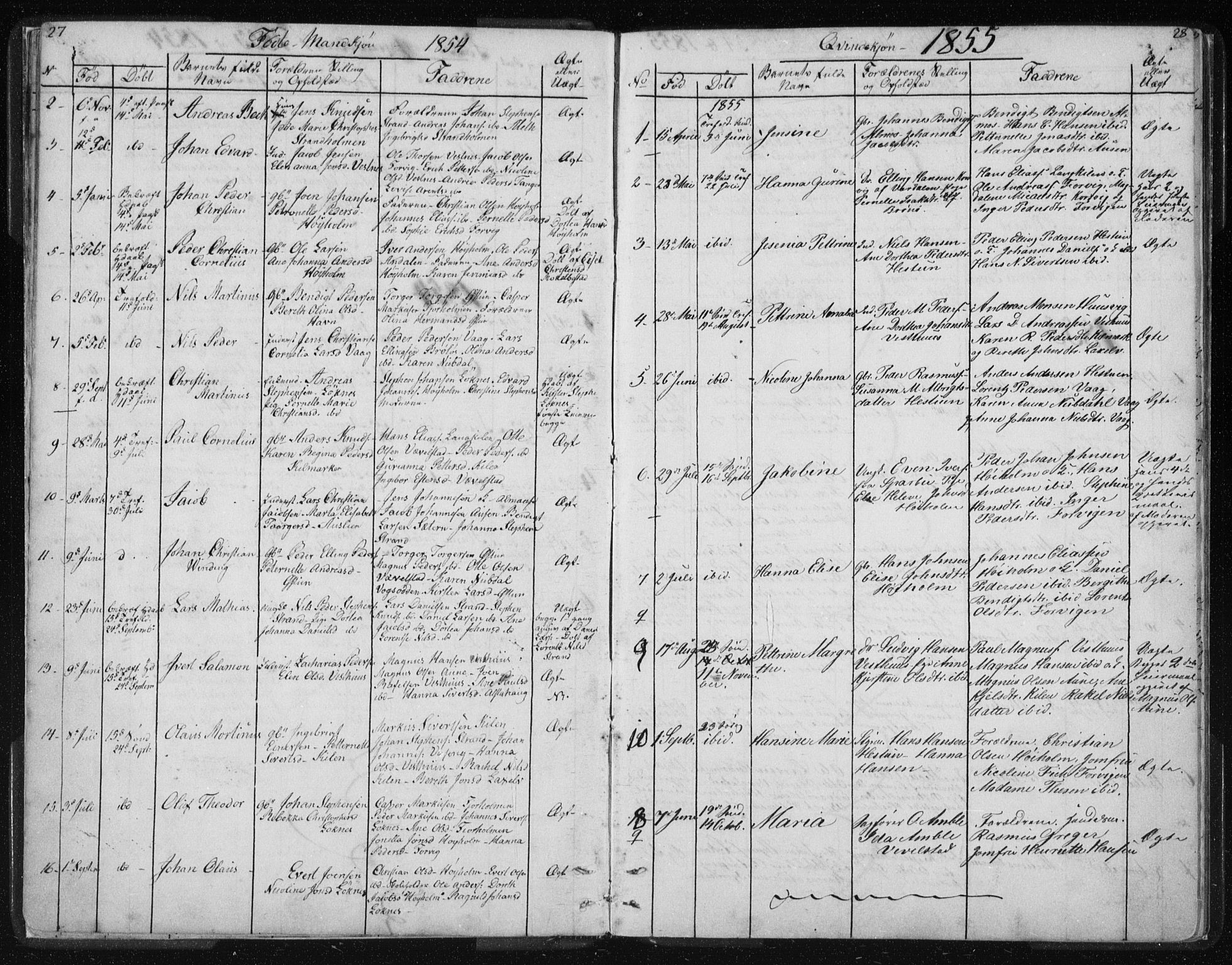 Ministerialprotokoller, klokkerbøker og fødselsregistre - Nordland, SAT/A-1459/819/L0275: Parish register (copy) no. 819C01, 1841-1868, p. 27-28