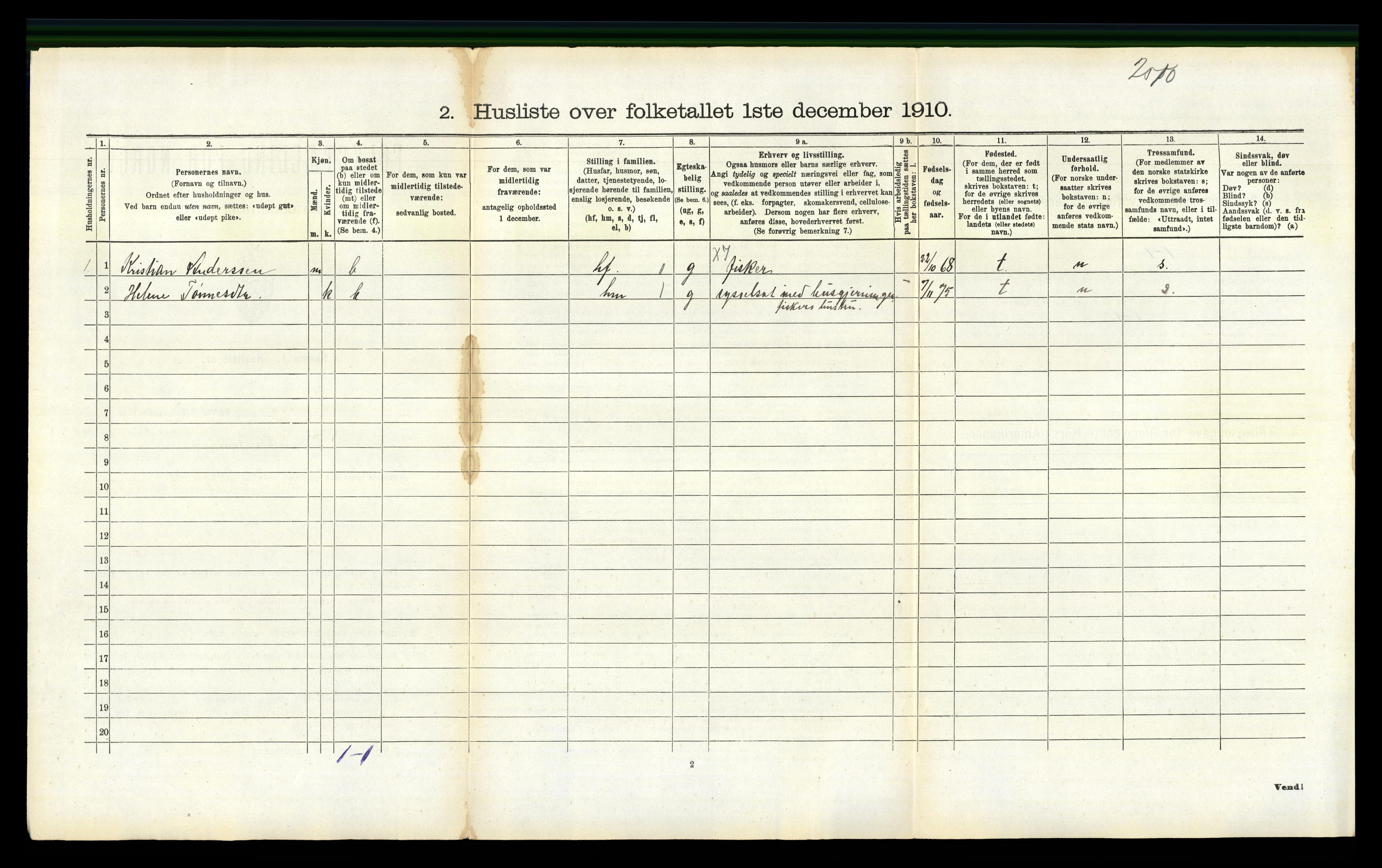 RA, 1910 census for Høvåg, 1910, p. 168