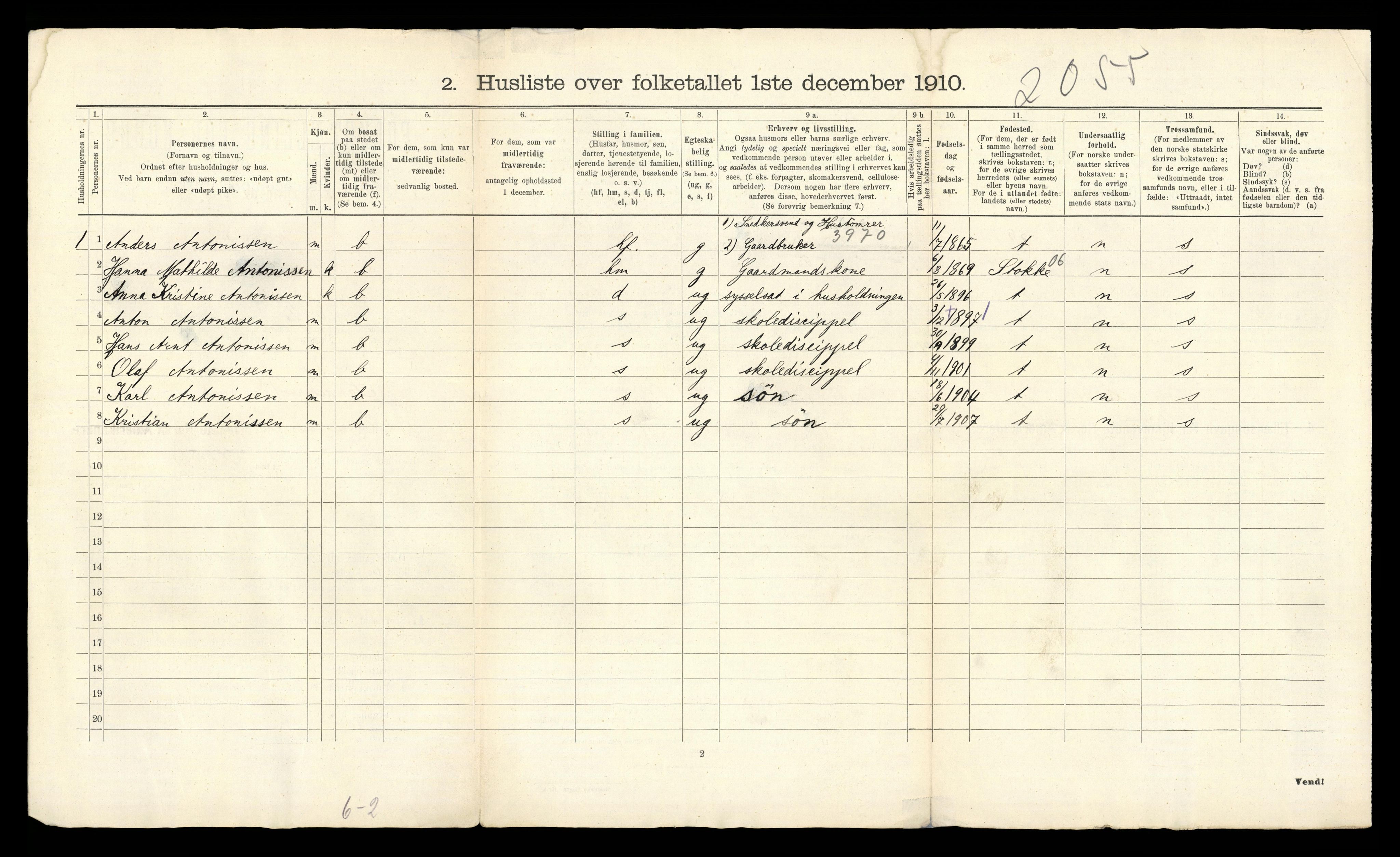 RA, 1910 census for Sandeherred, 1910, p. 70