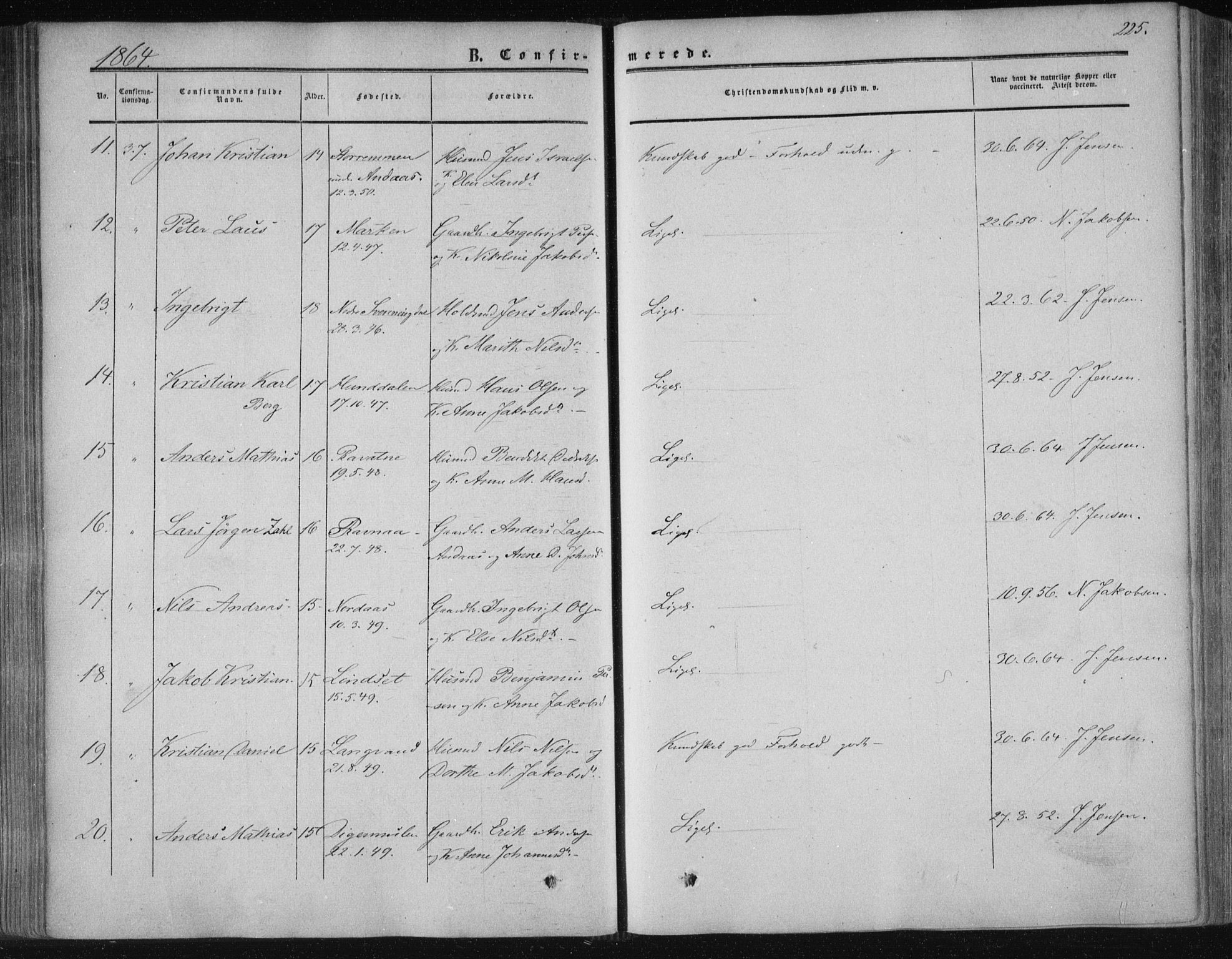 Ministerialprotokoller, klokkerbøker og fødselsregistre - Nordland, AV/SAT-A-1459/820/L0293: Parish register (official) no. 820A14, 1855-1865, p. 225