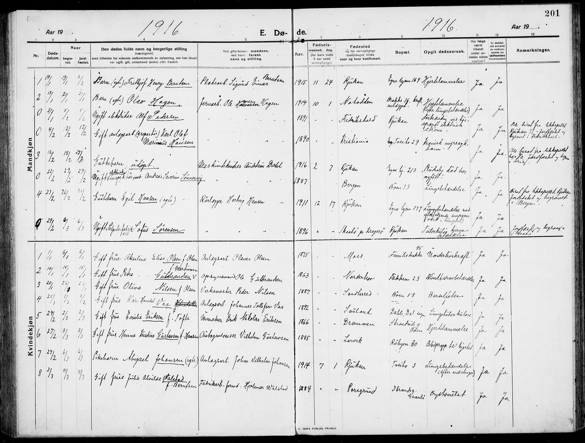 Rjukan kirkebøker, SAKO/A-294/F/Fa/L0002: Parish register (official) no. 2, 1912-1917, p. 201