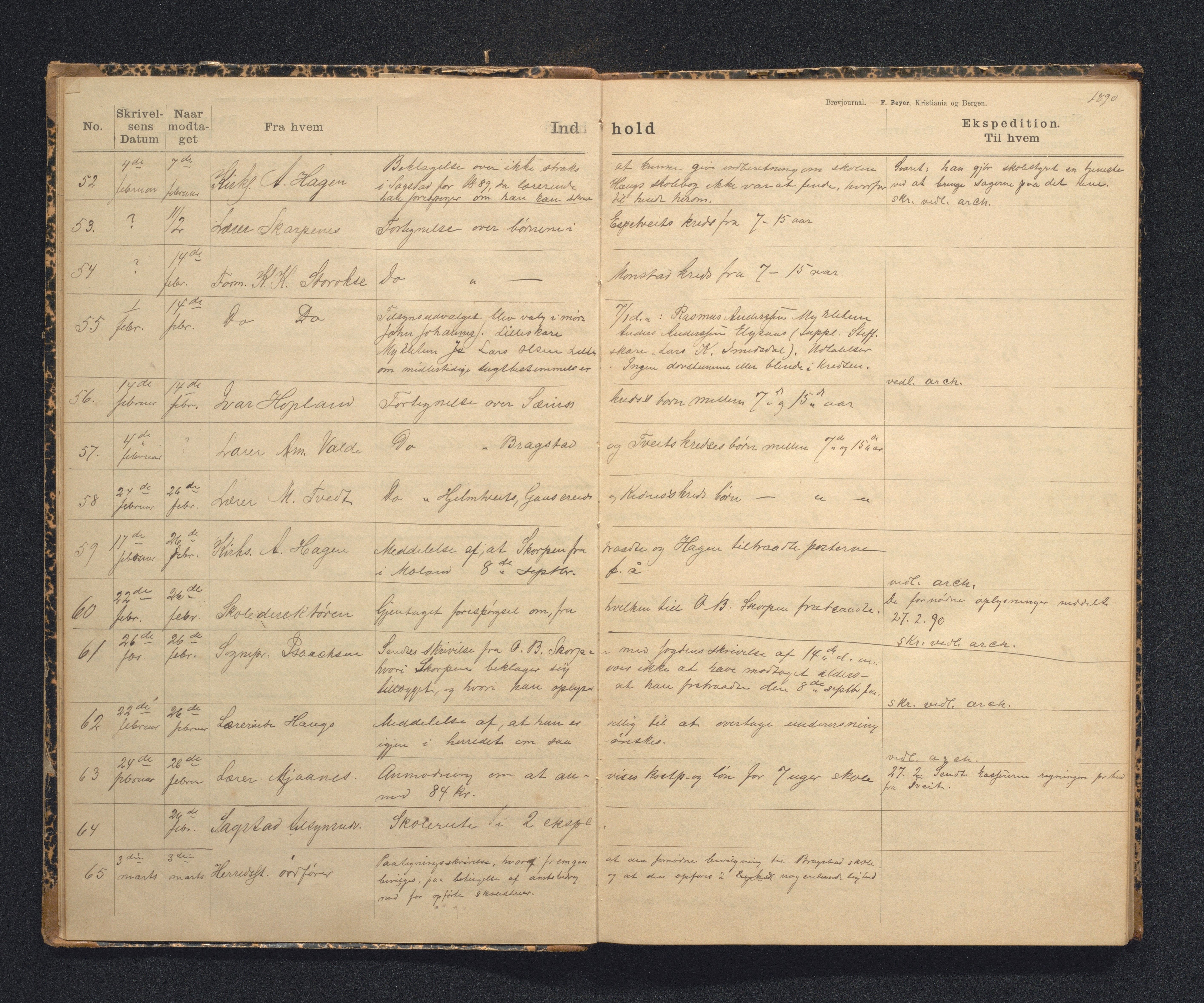Alversund kommune. Skulestyret, IKAH/1257-211/C/Ca/L0001: Brevjournal for Alversund skulestyre, 1889-1899