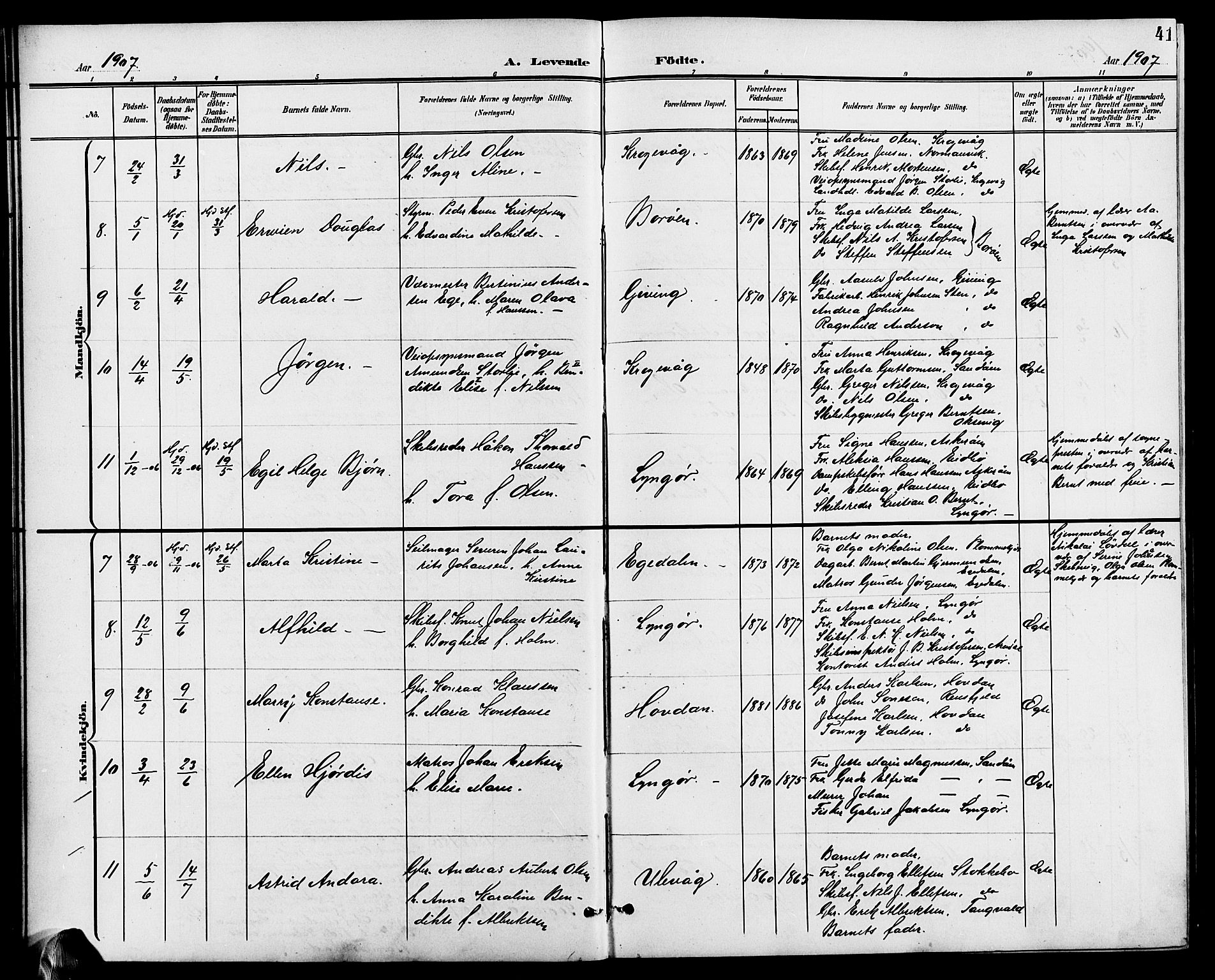 Dypvåg sokneprestkontor, AV/SAK-1111-0007/F/Fb/Fba/L0014: Parish register (copy) no. B 14, 1901-1922, p. 41