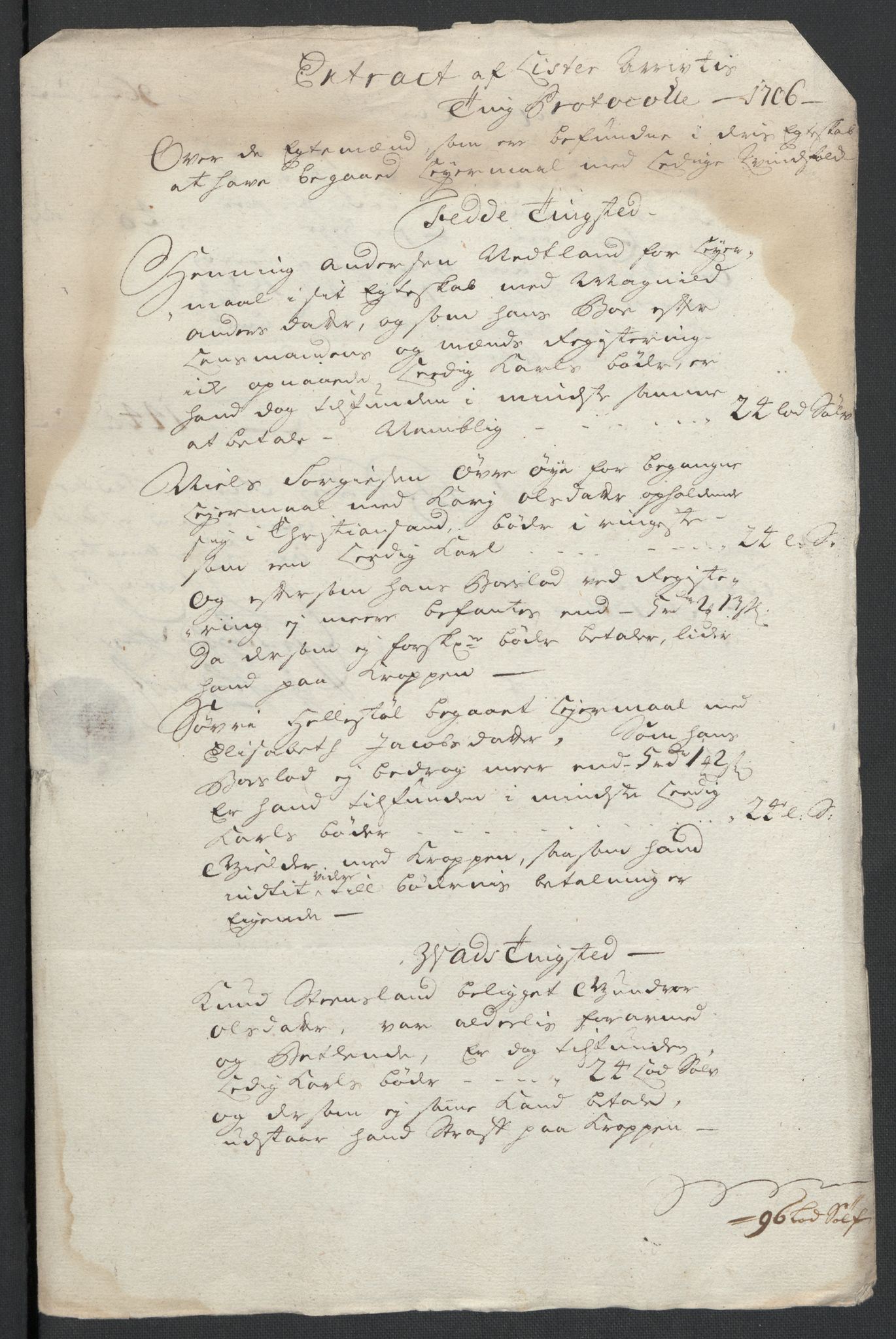 Rentekammeret inntil 1814, Reviderte regnskaper, Fogderegnskap, RA/EA-4092/R43/L2551: Fogderegnskap Lista og Mandal, 1705-1709, p. 264