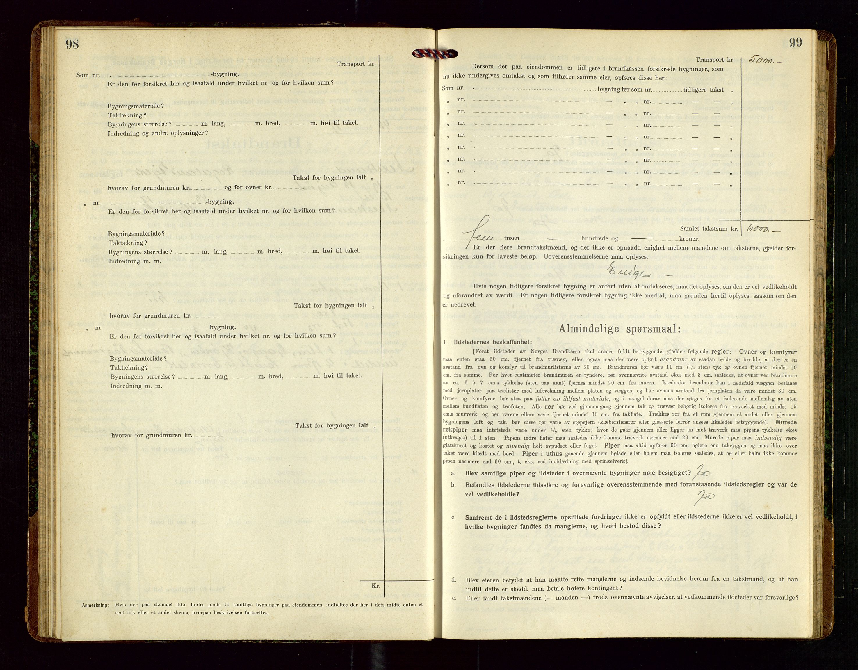 Nedstrand lensmannskontor, SAST/A-100236/Gob/L0002: "Brandtakstprotokol for Nerstrand lensmandsdistrikt Rogaland Fylke", 1916-1949, p. 98-99