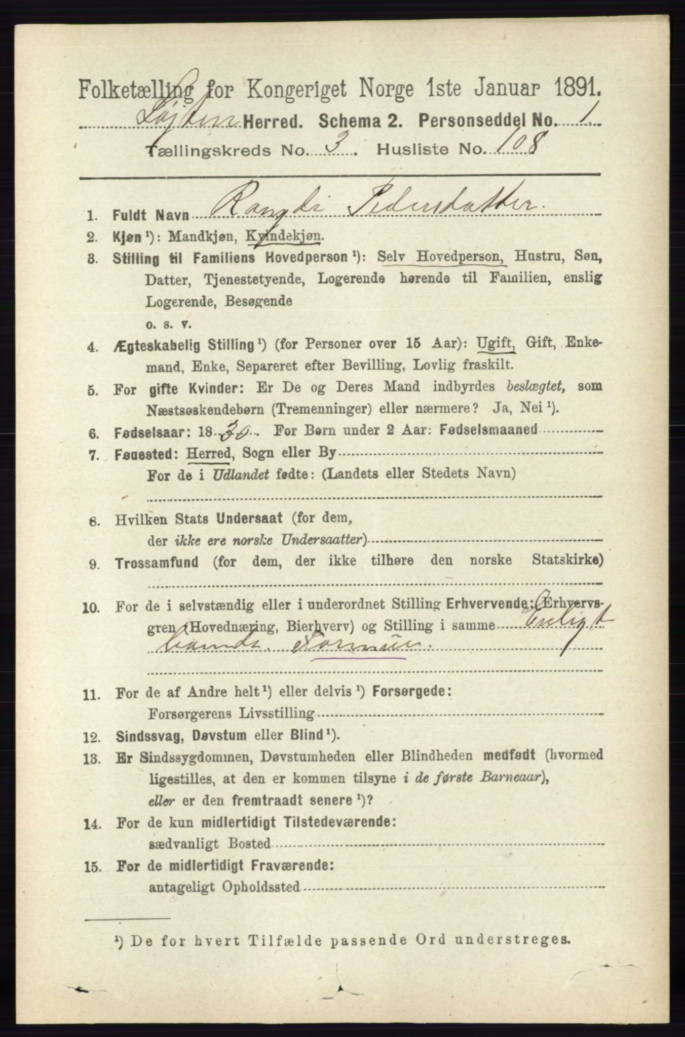 RA, 1891 census for 0415 Løten, 1891, p. 2657