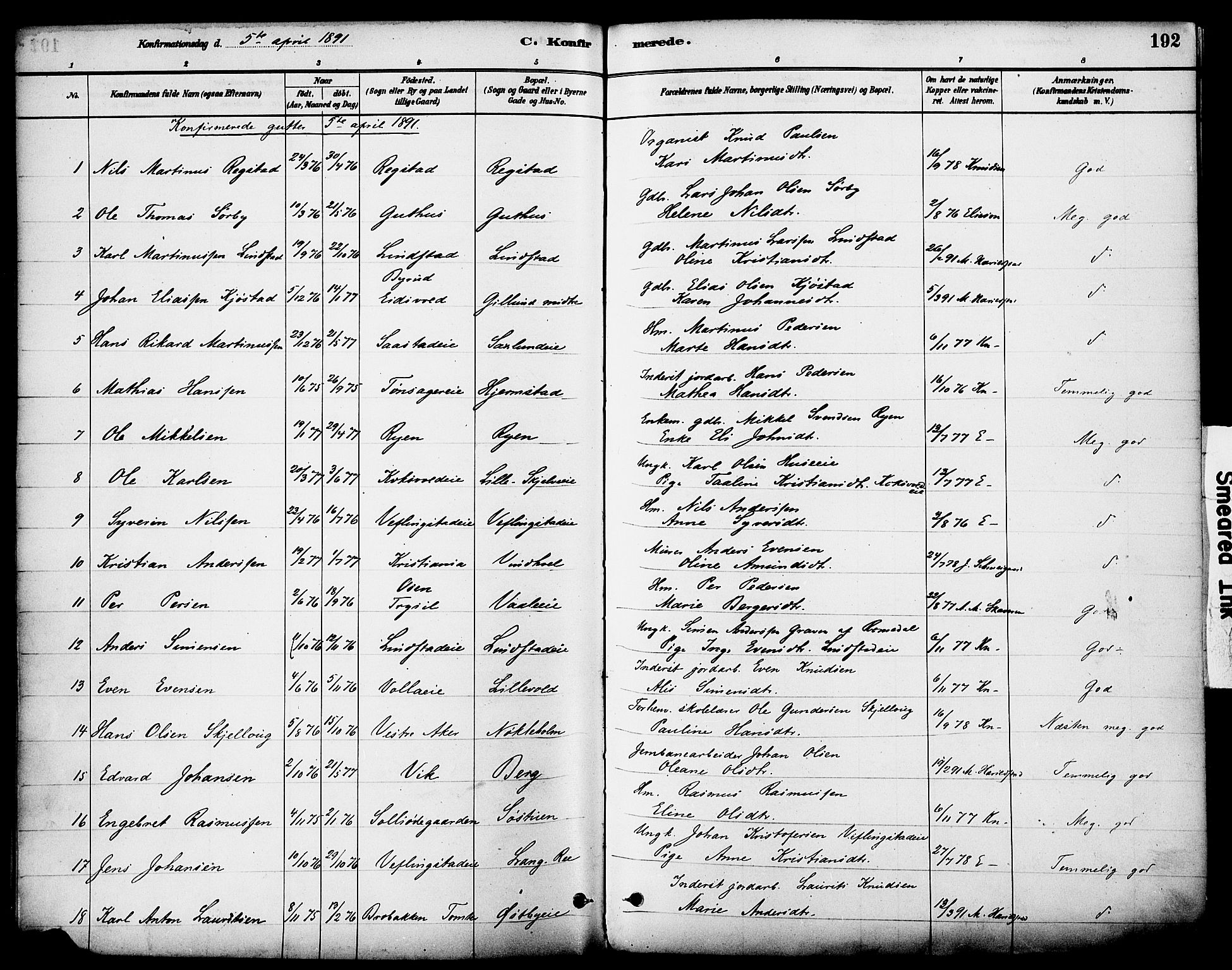 Stange prestekontor, AV/SAH-PREST-002/K/L0017: Parish register (official) no. 17, 1880-1893, p. 192