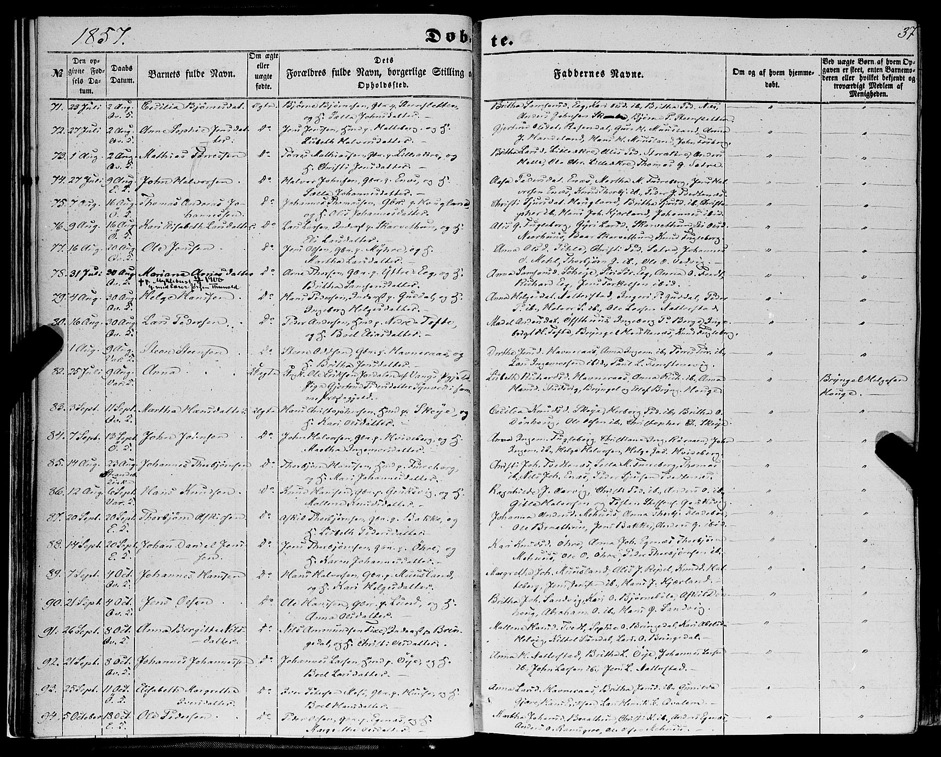 Kvinnherad sokneprestembete, SAB/A-76401/H/Haa: Parish register (official) no. A 8, 1854-1872, p. 37