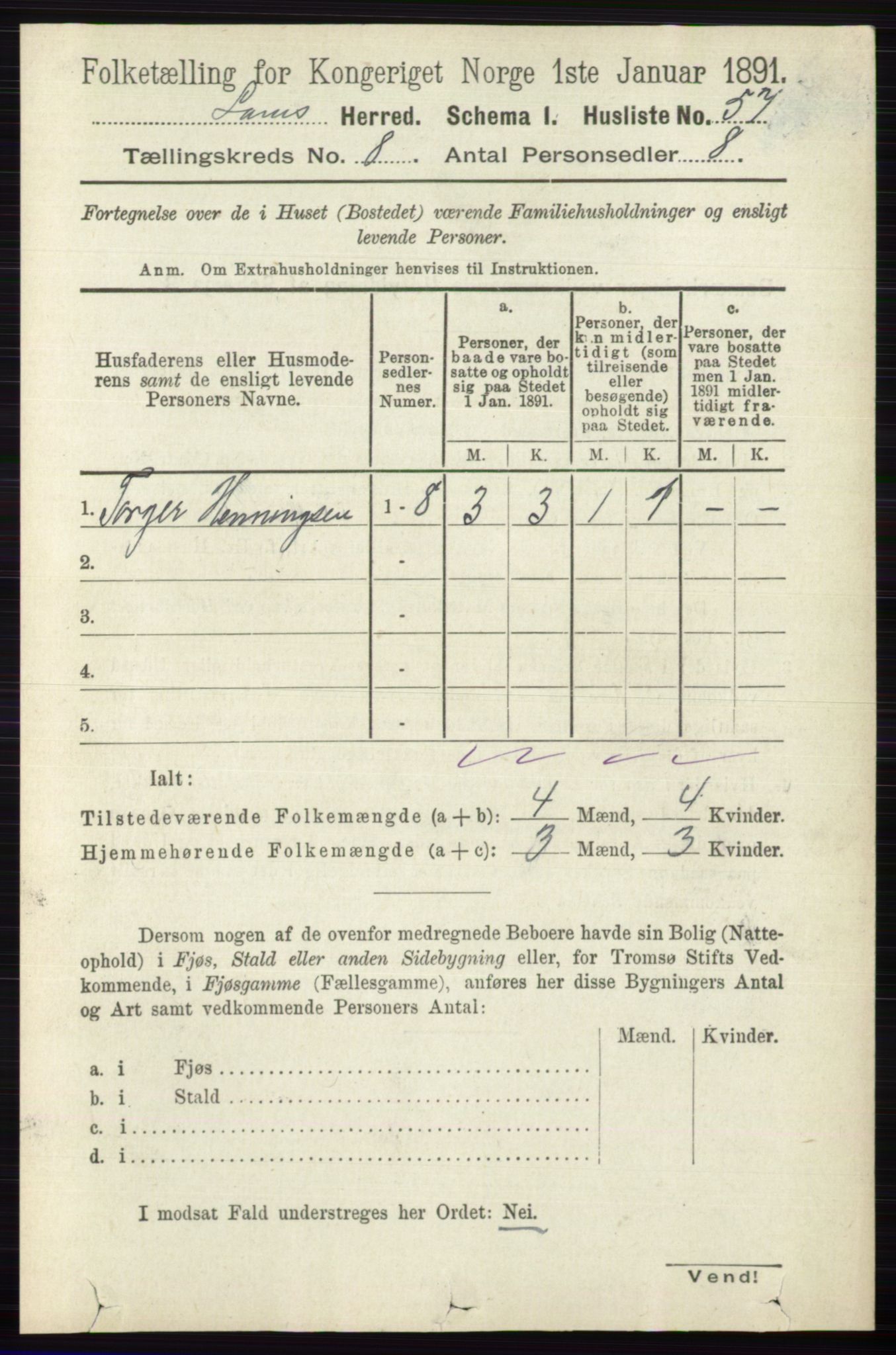 RA, 1891 census for 0514 Lom, 1891, p. 3099