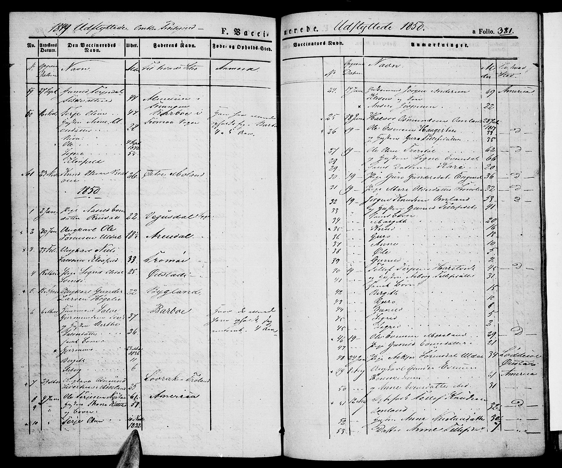 Åmli sokneprestkontor, SAK/1111-0050/F/Fa/Fac/L0007: Parish register (official) no. A 7 /1, 1829-1851, p. 381