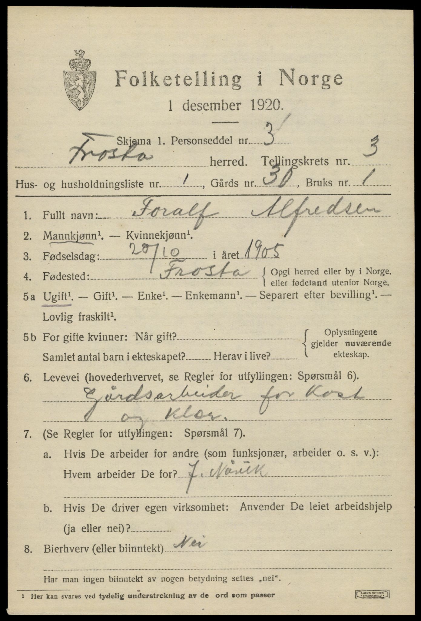 SAT, 1920 census for Frosta, 1920, p. 3506