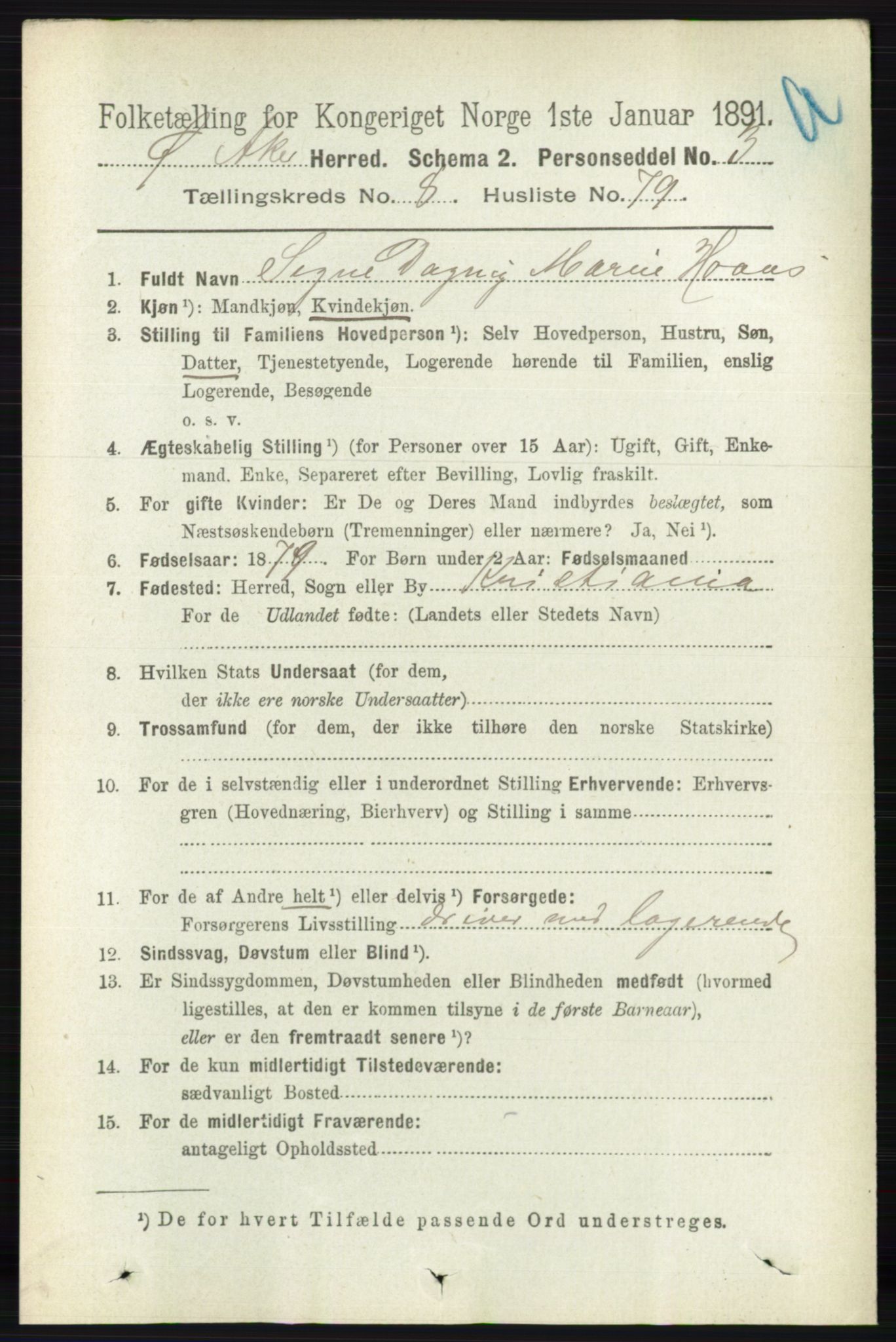 RA, 1891 census for 0218 Aker, 1891, p. 7902