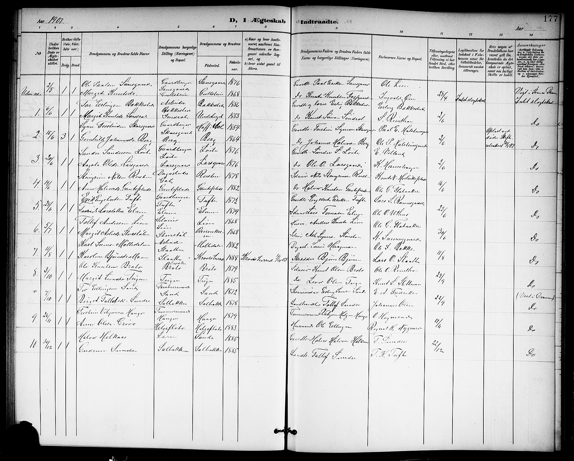 Hol kirkebøker, SAKO/A-227/G/Ga/L0001: Parish register (copy) no. I 1, 1900-1919, p. 177