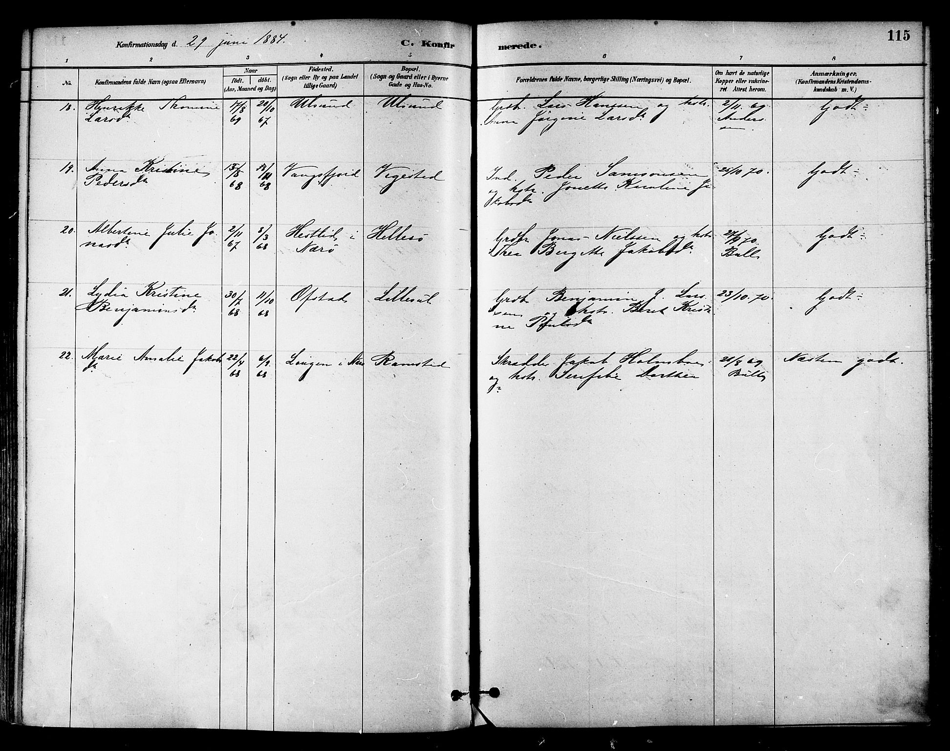 Ministerialprotokoller, klokkerbøker og fødselsregistre - Nord-Trøndelag, SAT/A-1458/786/L0686: Parish register (official) no. 786A02, 1880-1887, p. 115
