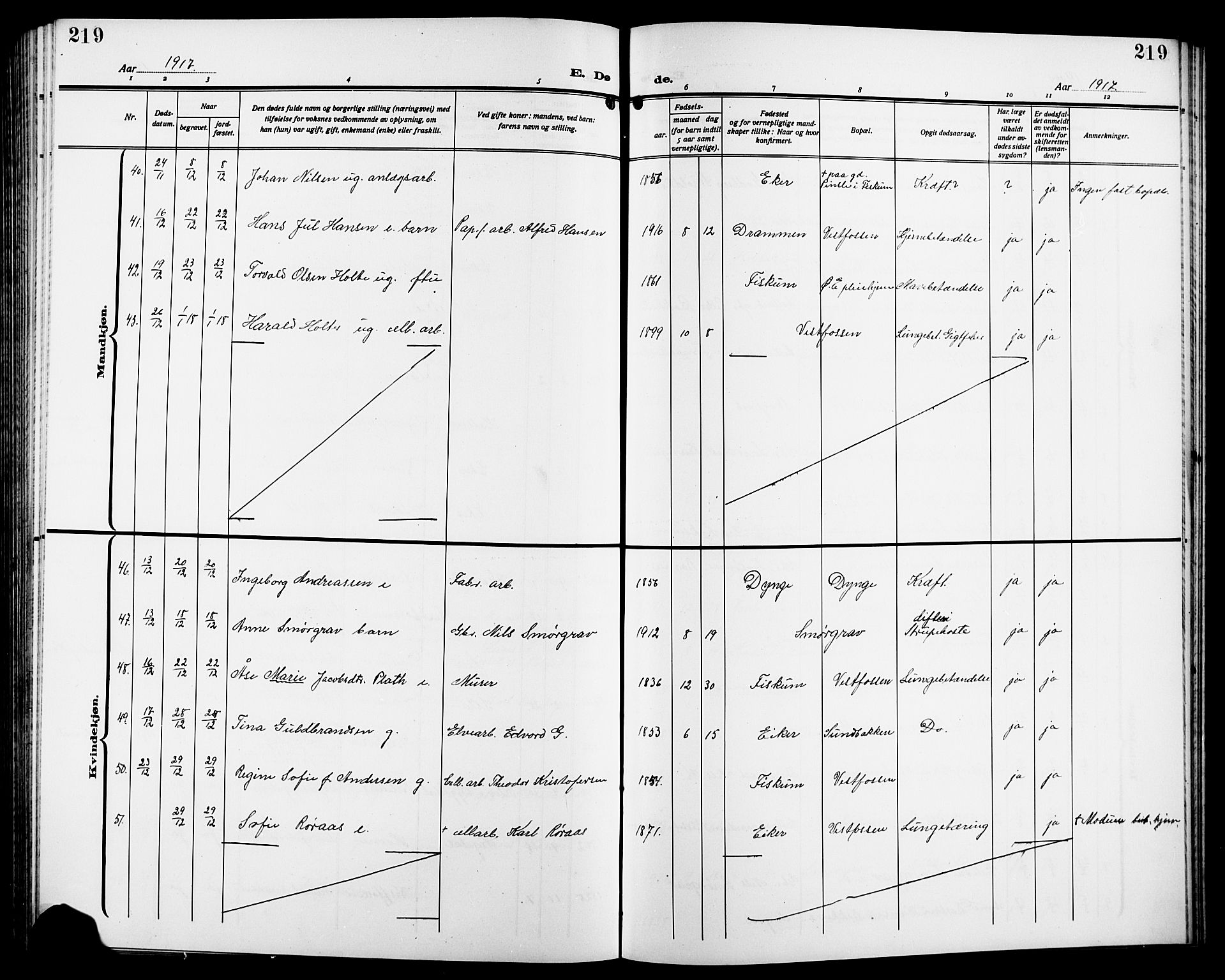 Eiker kirkebøker, AV/SAKO-A-4/G/Ga/L0009: Parish register (copy) no. I 9, 1915-1924, p. 219