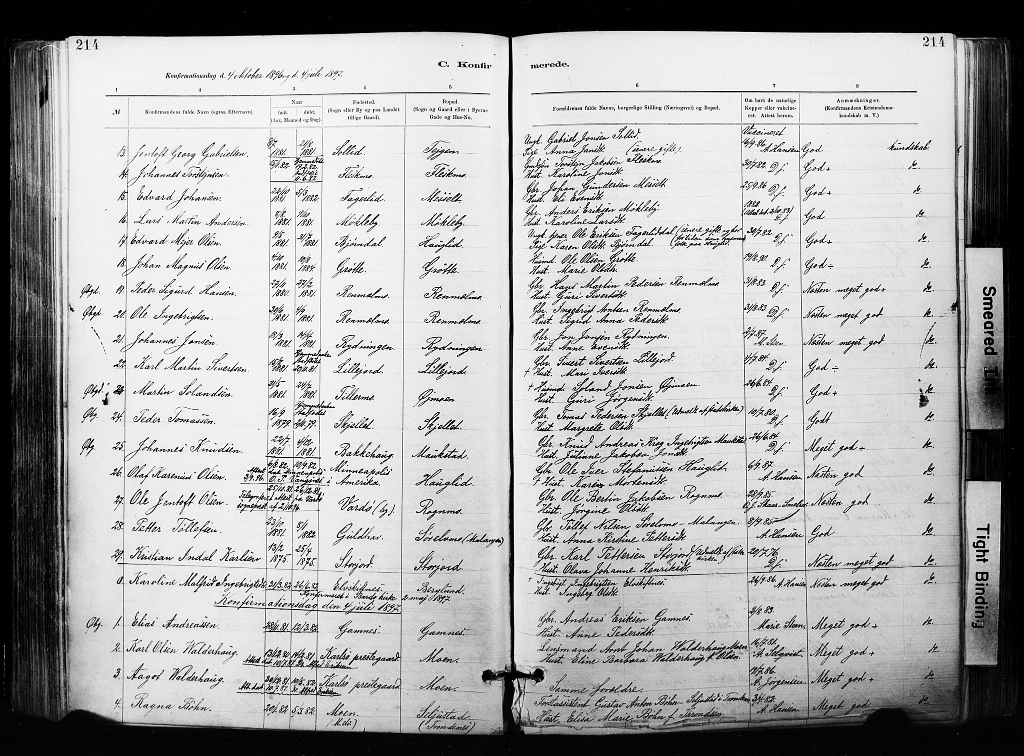 Målselv sokneprestembete, SATØ/S-1311/G/Ga/Gaa/L0007kirke: Parish register (official) no. 7, 1884-1903, p. 214