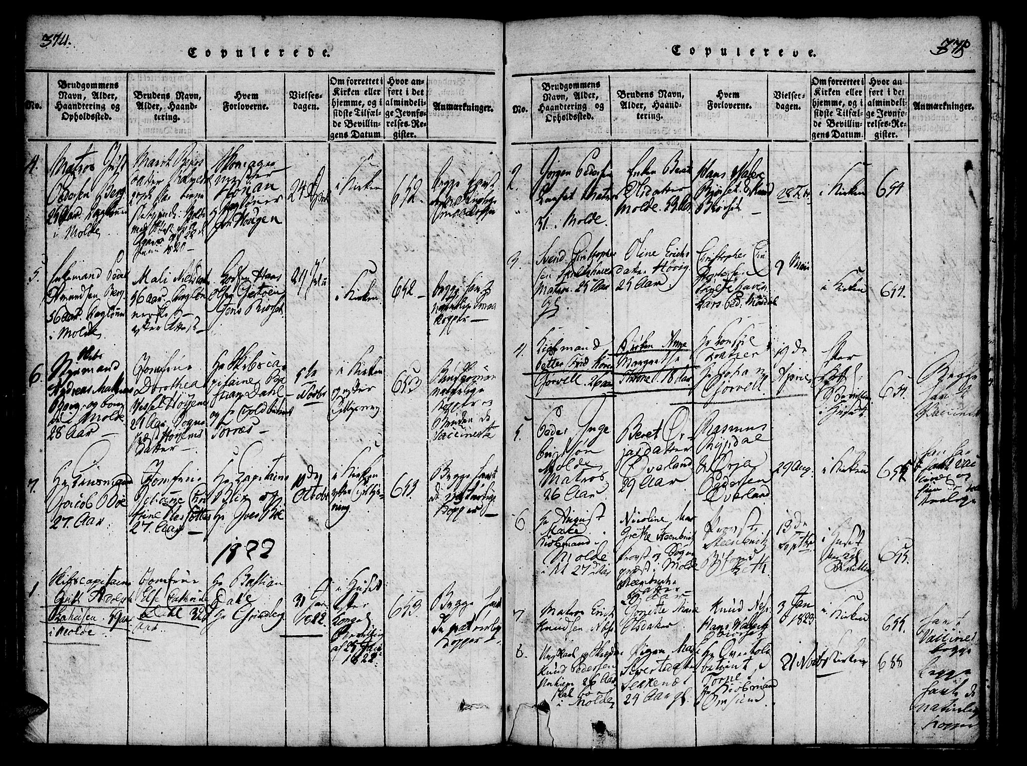 Ministerialprotokoller, klokkerbøker og fødselsregistre - Møre og Romsdal, SAT/A-1454/558/L0688: Parish register (official) no. 558A02, 1818-1843, p. 374-375