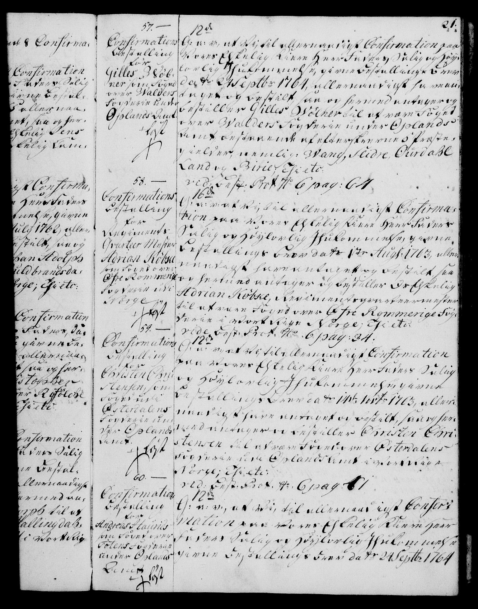 Rentekammeret, Kammerkanselliet, AV/RA-EA-3111/G/Gg/Ggg/L0003: Norsk konfirmasjonsbestallingsprotokoll med register (merket RK 53.33), 1766-1772, p. 21