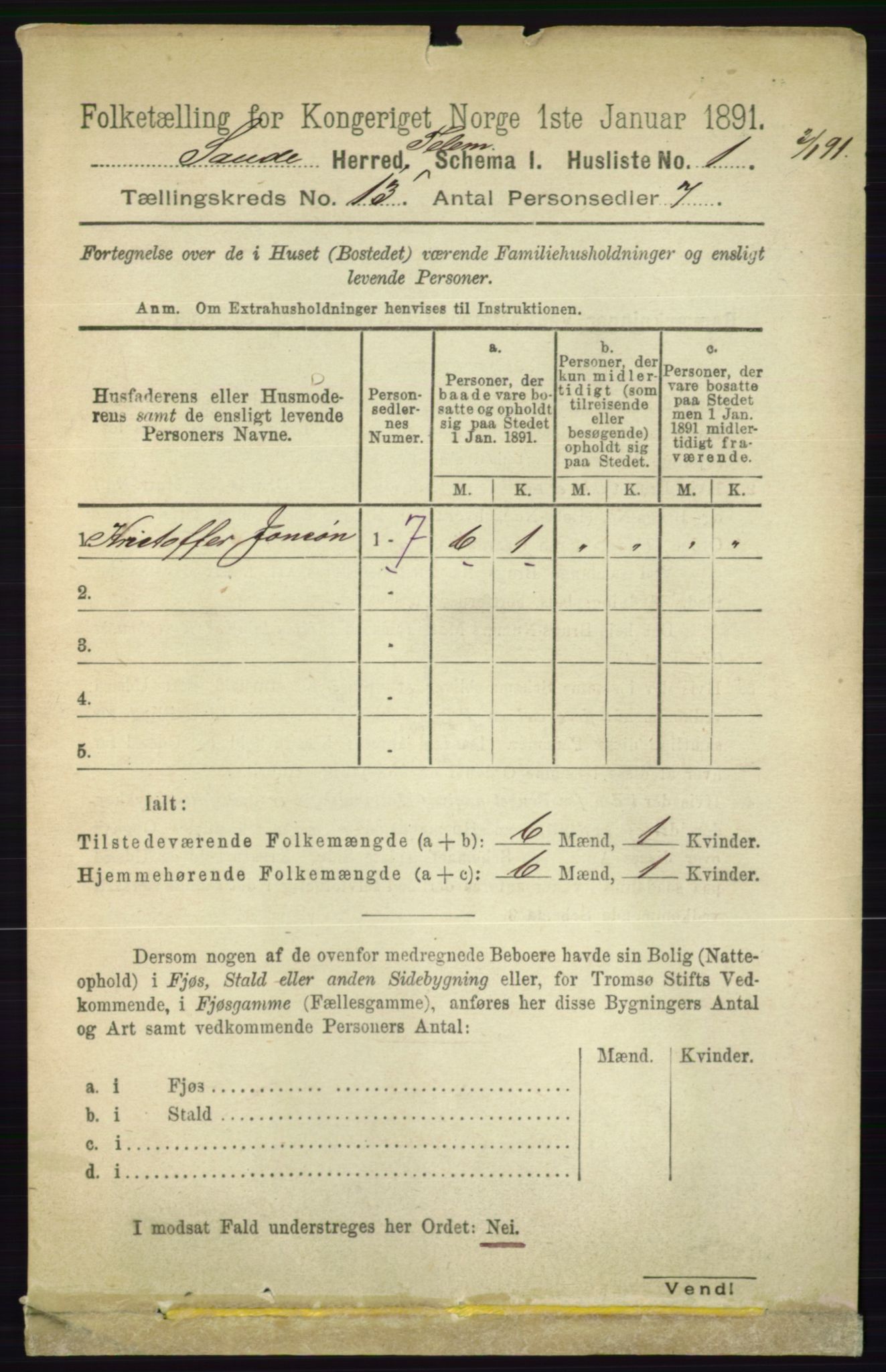 RA, 1891 census for 0822 Sauherad, 1891, p. 3892