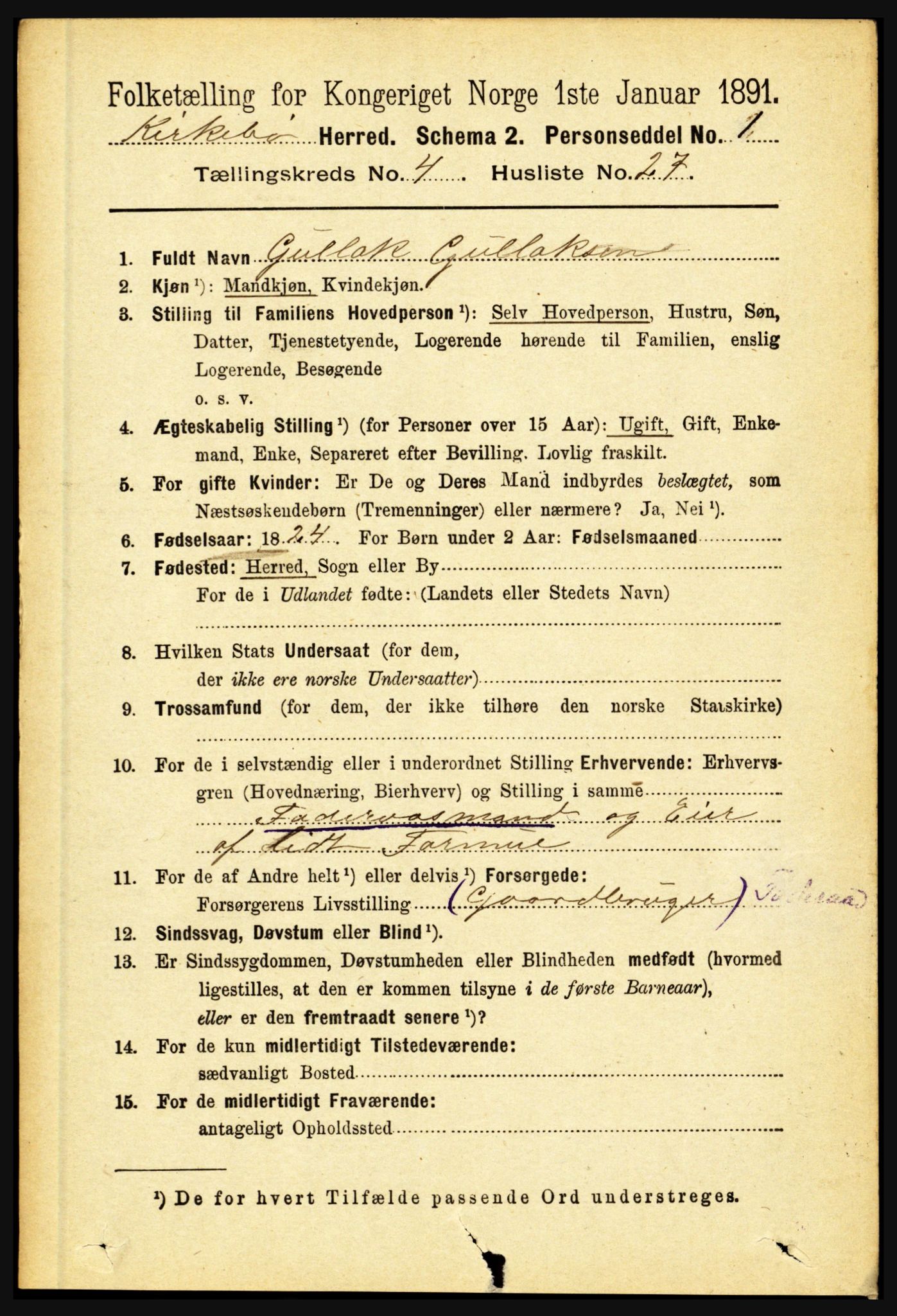 RA, 1891 census for 1416 Kyrkjebø, 1891, p. 1009