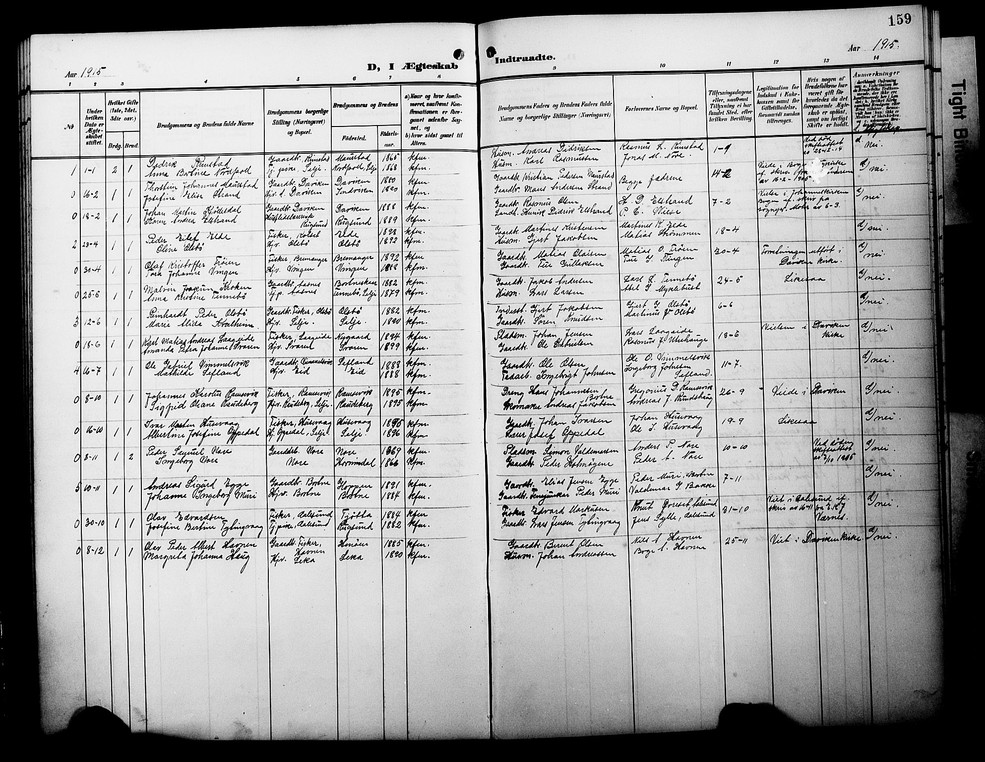 Davik sokneprestembete, SAB/A-79701/H/Hab/Habc/L0003: Parish register (copy) no. C 3, 1907-1929, p. 159