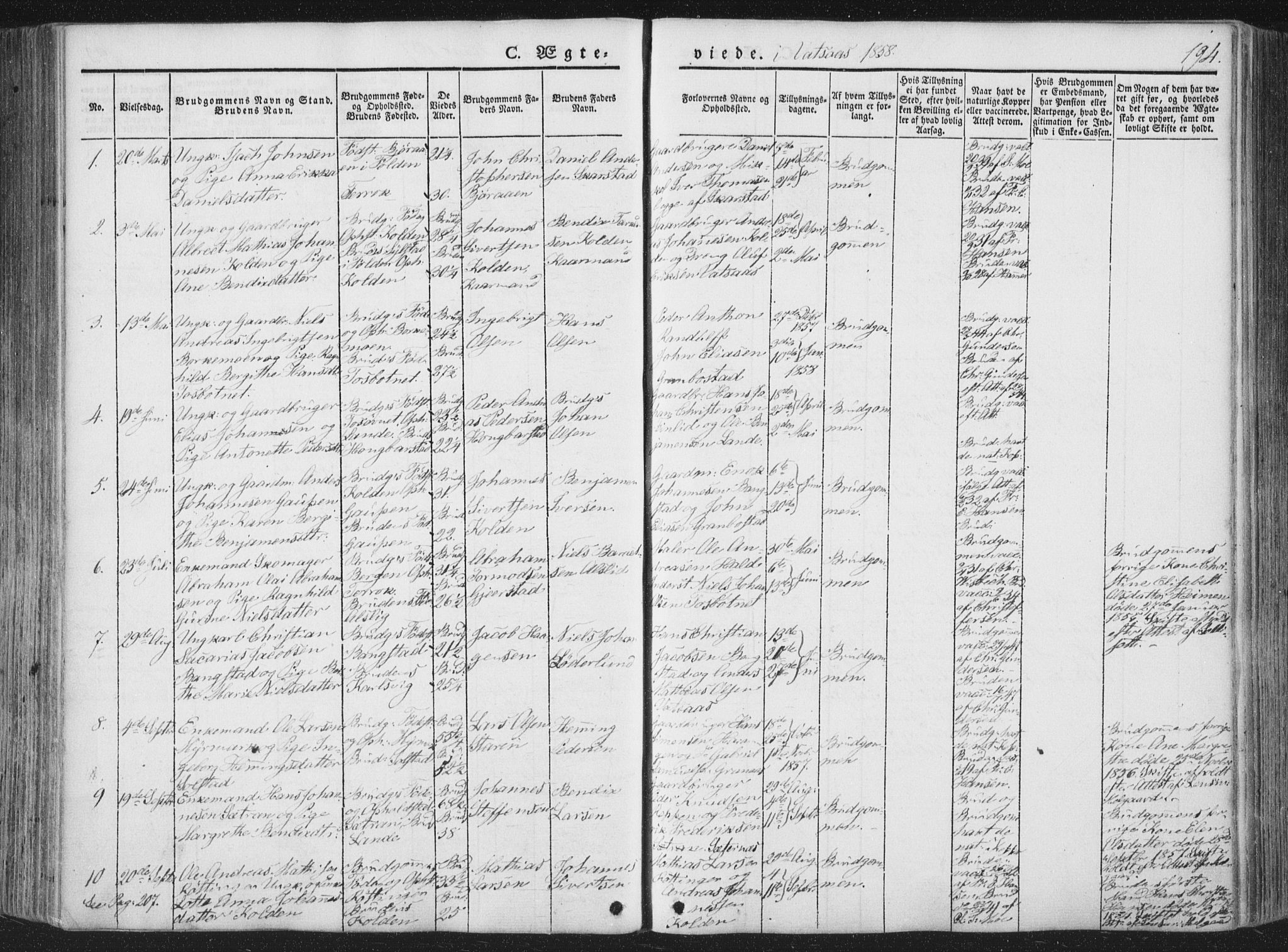 Ministerialprotokoller, klokkerbøker og fødselsregistre - Nordland, SAT/A-1459/810/L0144: Parish register (official) no. 810A07 /1, 1841-1862, p. 194