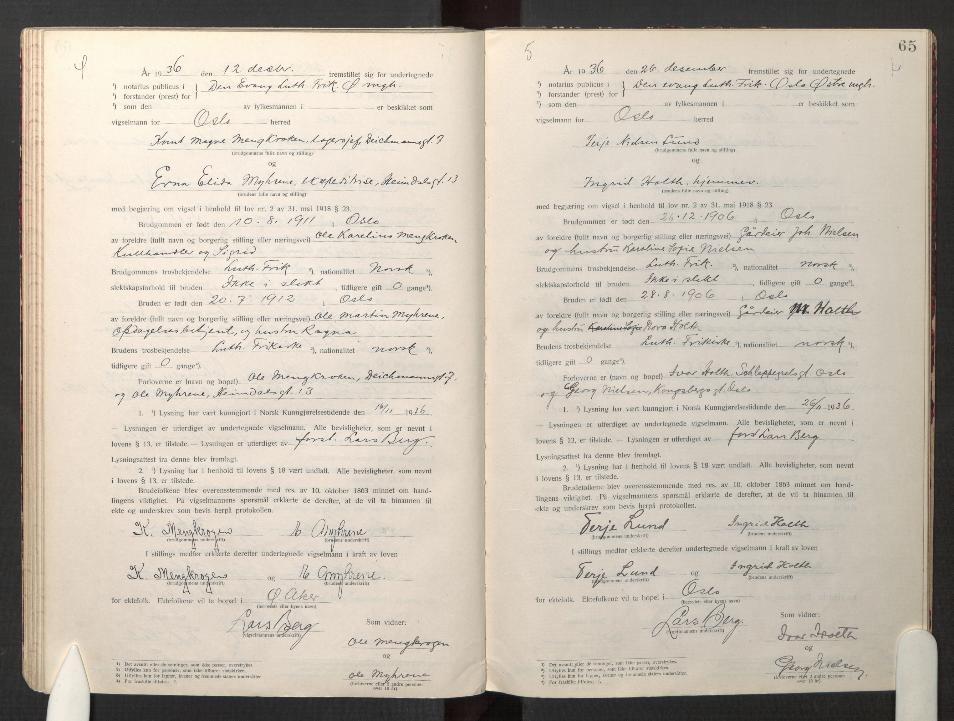 Den evangelisk-lutherske frikirke østre menighet, Oslo, AV/SAO-PAO-0245/F/L0005: Marriage register (dissenter) no. 5, 1920-1941, p. 65