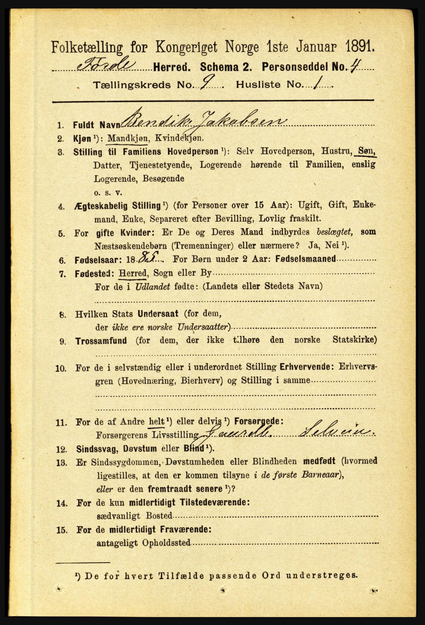 RA, 1891 census for 1432 Førde, 1891, p. 3323