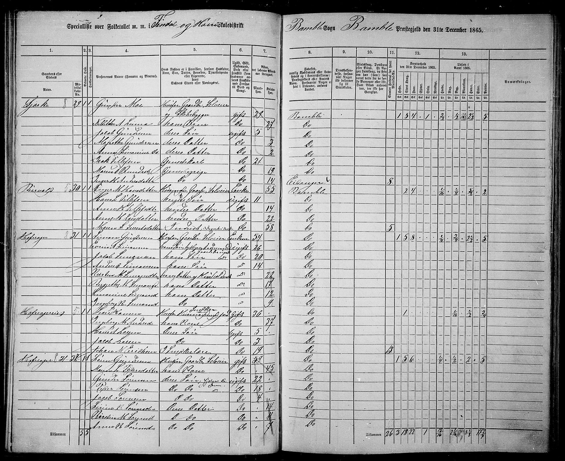 RA, 1865 census for Bamble, 1865, p. 61