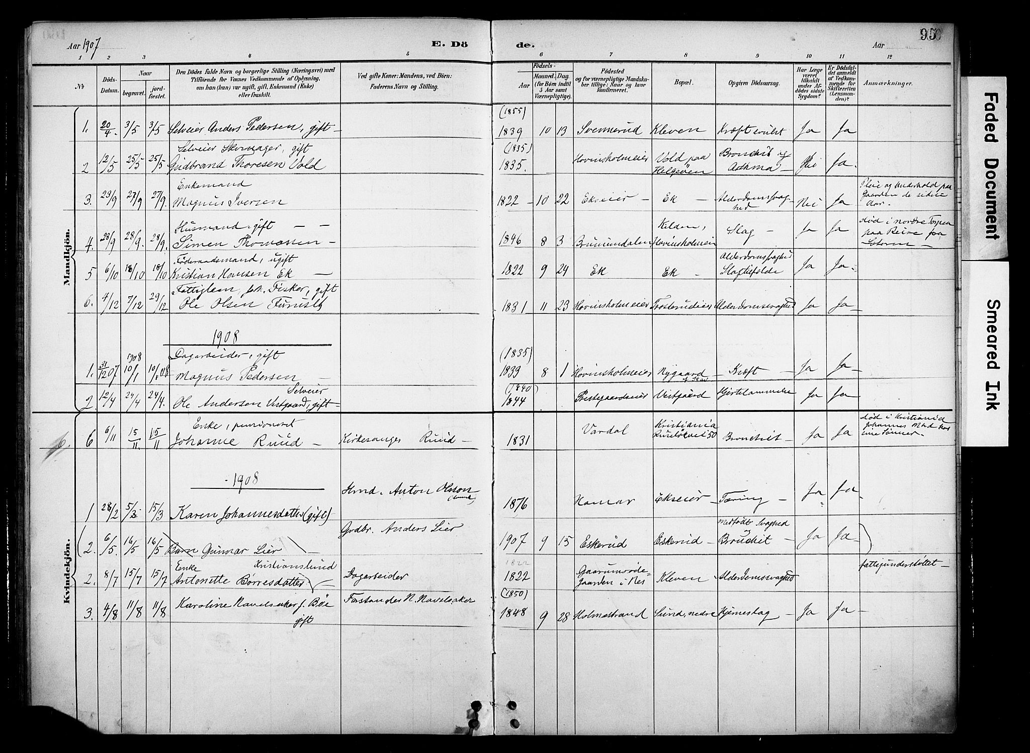 Nes prestekontor, Hedmark, AV/SAH-PREST-020/K/Ka/L0012: Parish register (official) no. 12, 1906-1920, p. 95